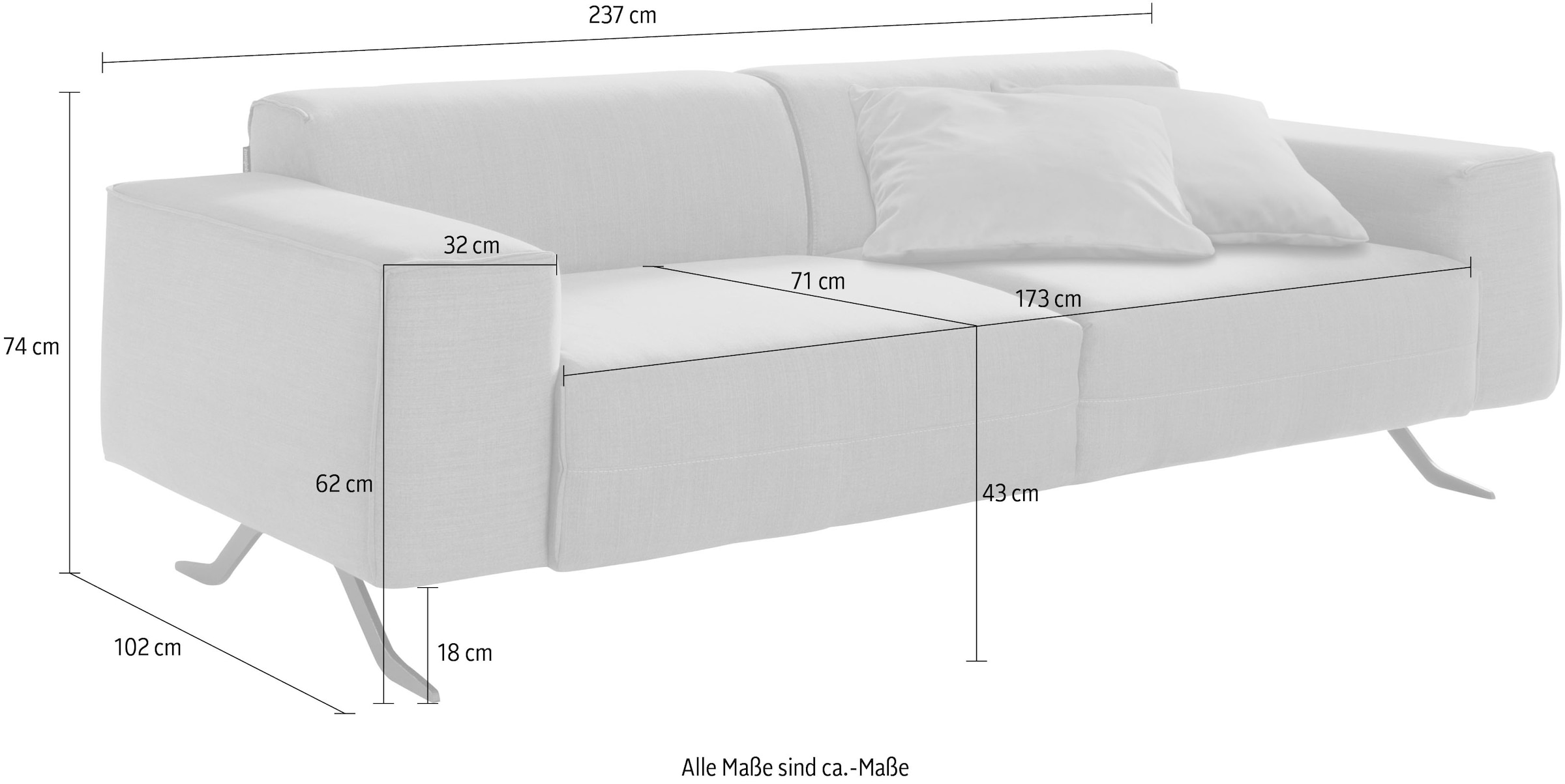 designwerk 3-Sitzer »Beauty«, mit eleganten Füßen, Breite 237 cm bestellen  | BAUR