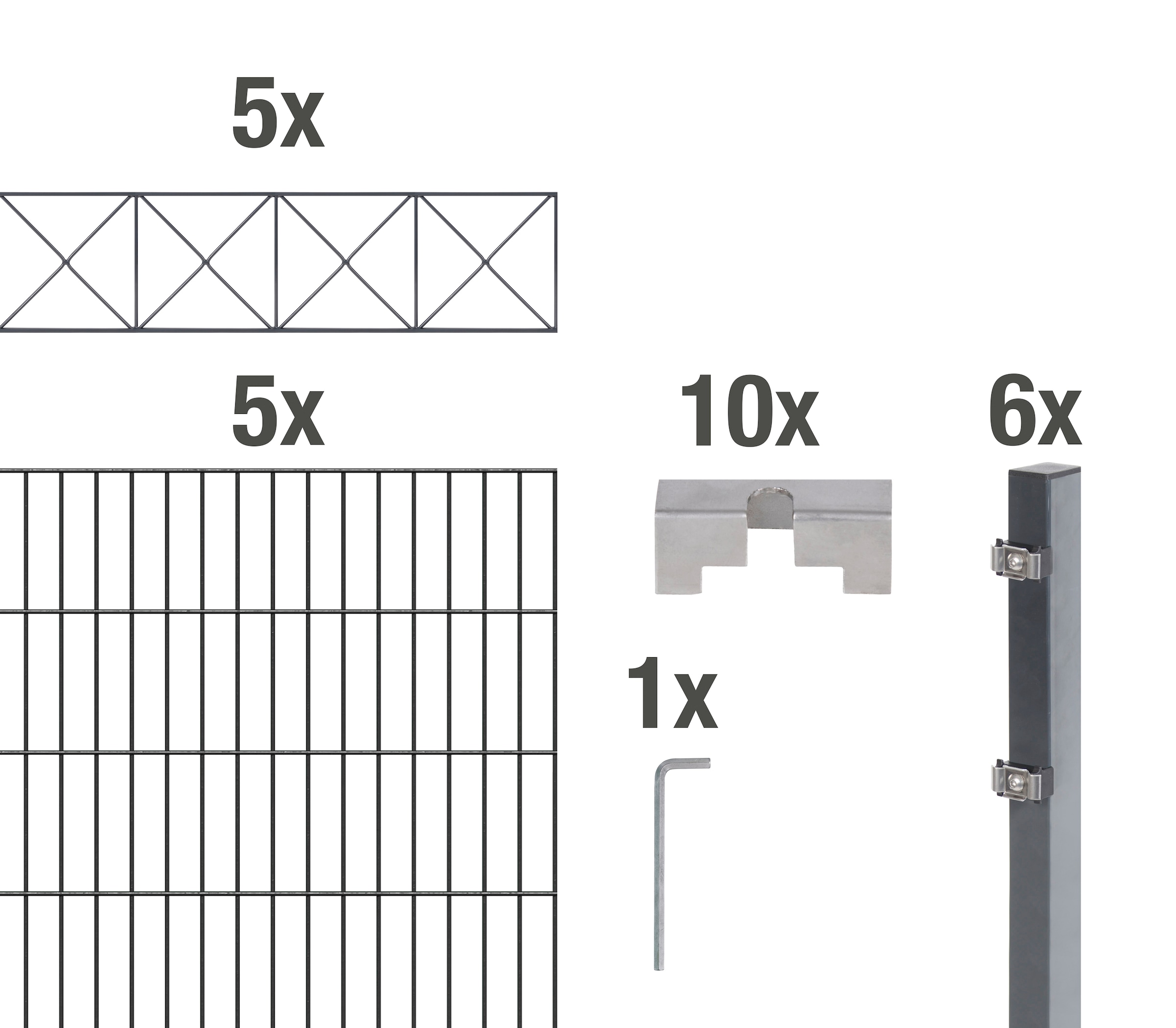 Alberts Doppelstabmattenzaun »Nexus«, (Set), anthrazit, 100 cm hoch, 5