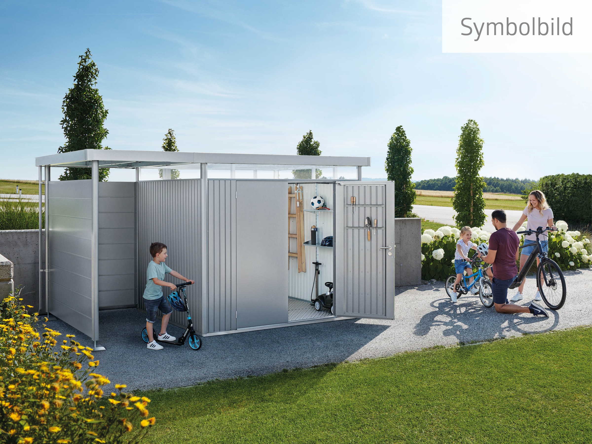 Biohort Gerätehaus »HIGHLINE Gr. H3, verschiedene Farben«, stylisches Metall-Gartenhaus mit Flachdach