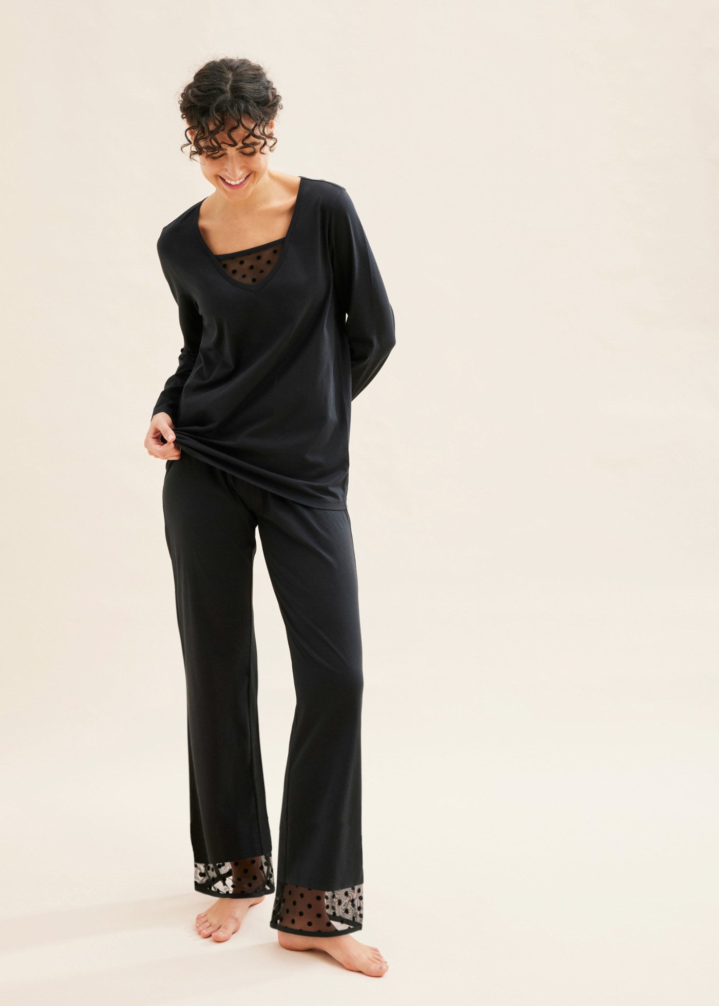 bonprix Pyjama Set,  aus Baumwolle, mit Mesh, bequeme Passform