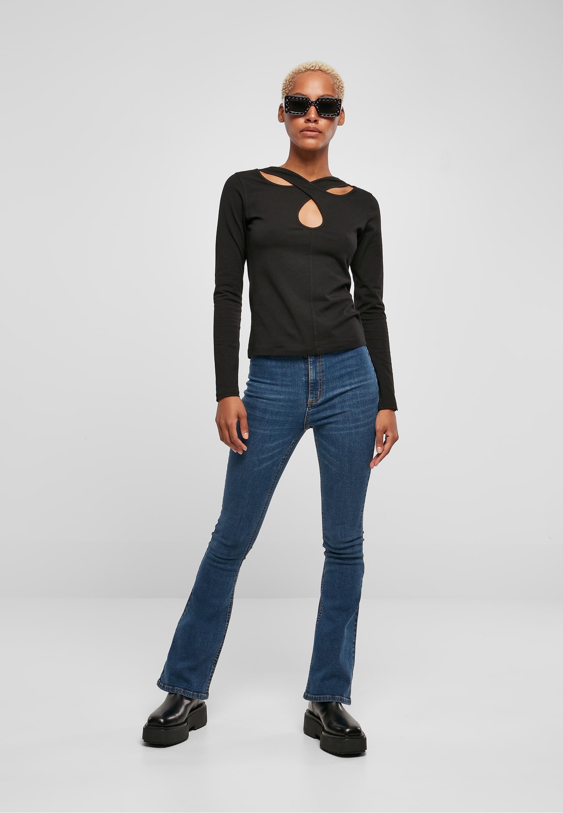 URBAN CLASSICS Longsleeve »Urban Classics Damen Ladies Crossed Cut Out Longsleeve«, (1 tlg.)