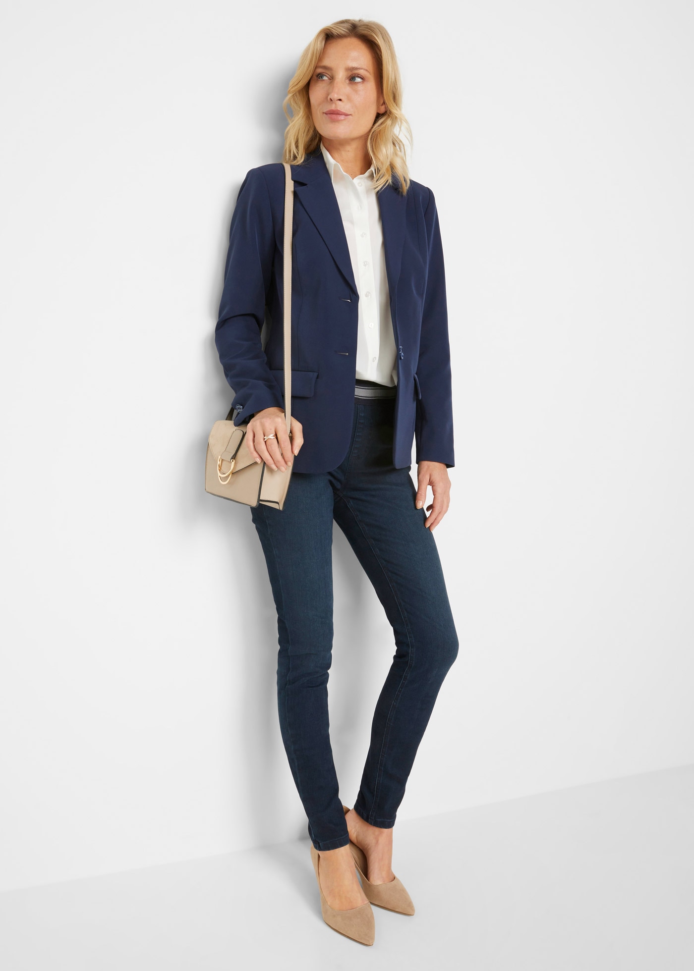 bonprix "Hosenanzug (2-tlg.Set)" Set, 2 tlg. schmal bestehend aus Blazer und Hose, vollständig gefüttert, schmale Passform