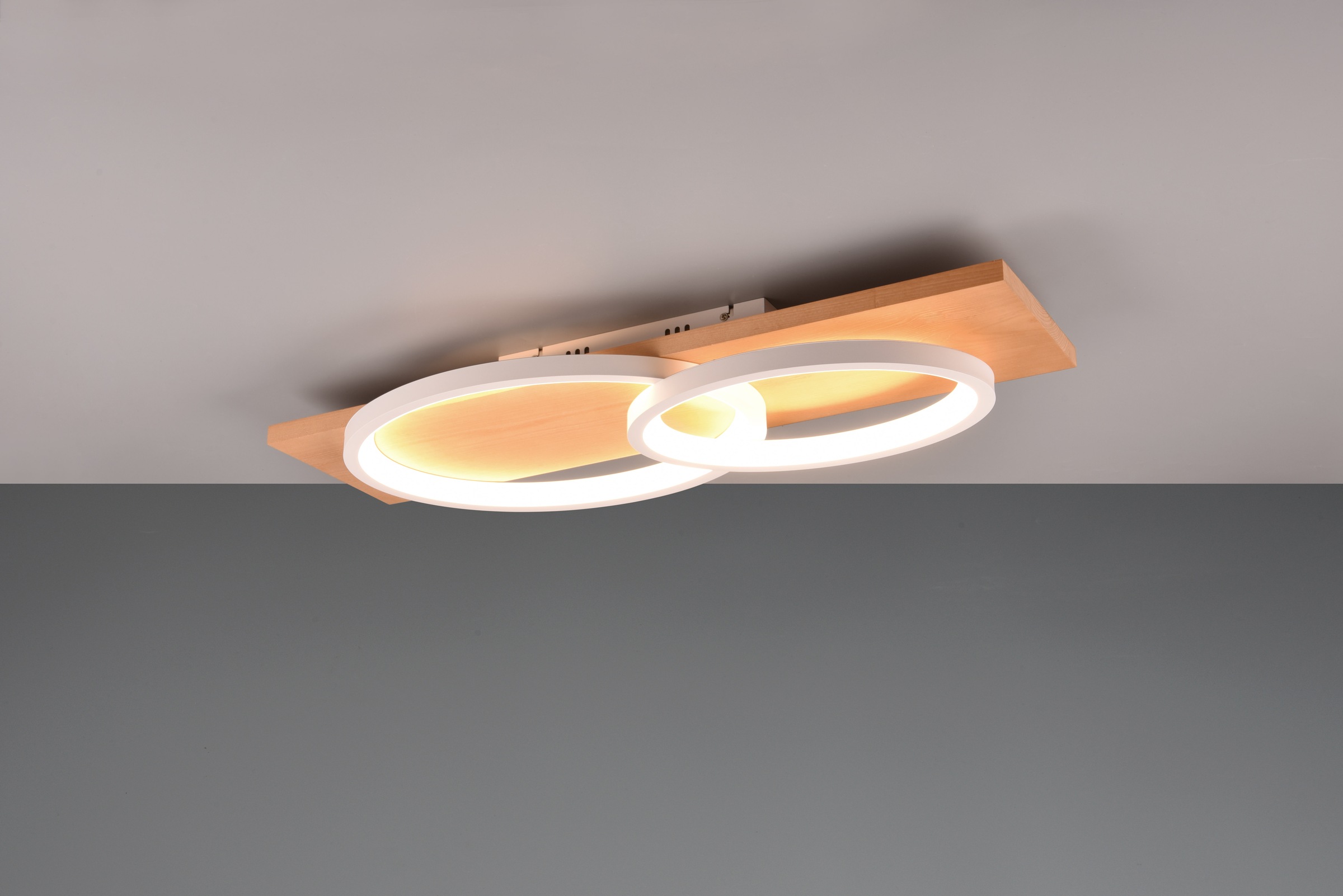 TRIO Leuchten LED Deckenleuchte »BARCA, dimmbare Deckenlampe aus Holz & Metall mit indirektem Licht«, 1 flammig, Leuchtmittel LED-Board | LED fest integriert, LED warmweiß & 3500 Lumen, für Wand- und Deckenmontage, 3 Dimmstufen