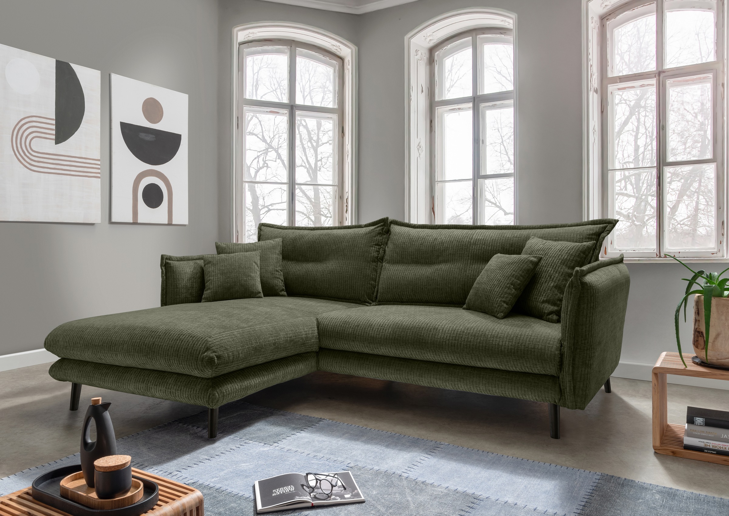 Home affaire Ecksofa "Levke, 255 x 180 cm, modern und bequem" Velours, Kissen: Paradiso, L-Form, inkl. Rücken- und Zierkissen