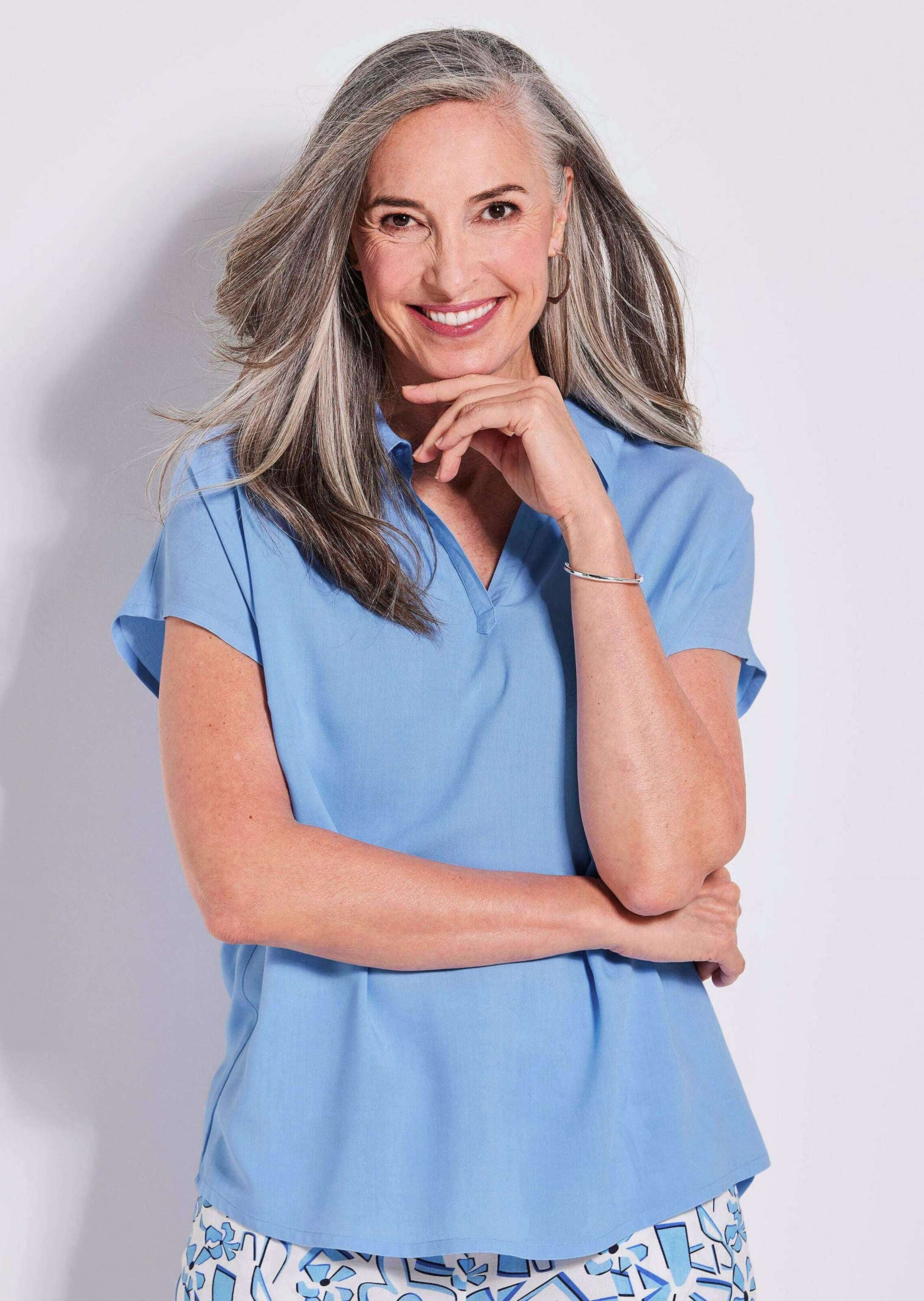 GOLDNER Klassische Bluse »Kurzgröße Uni Bluse mit Hemdkragen«