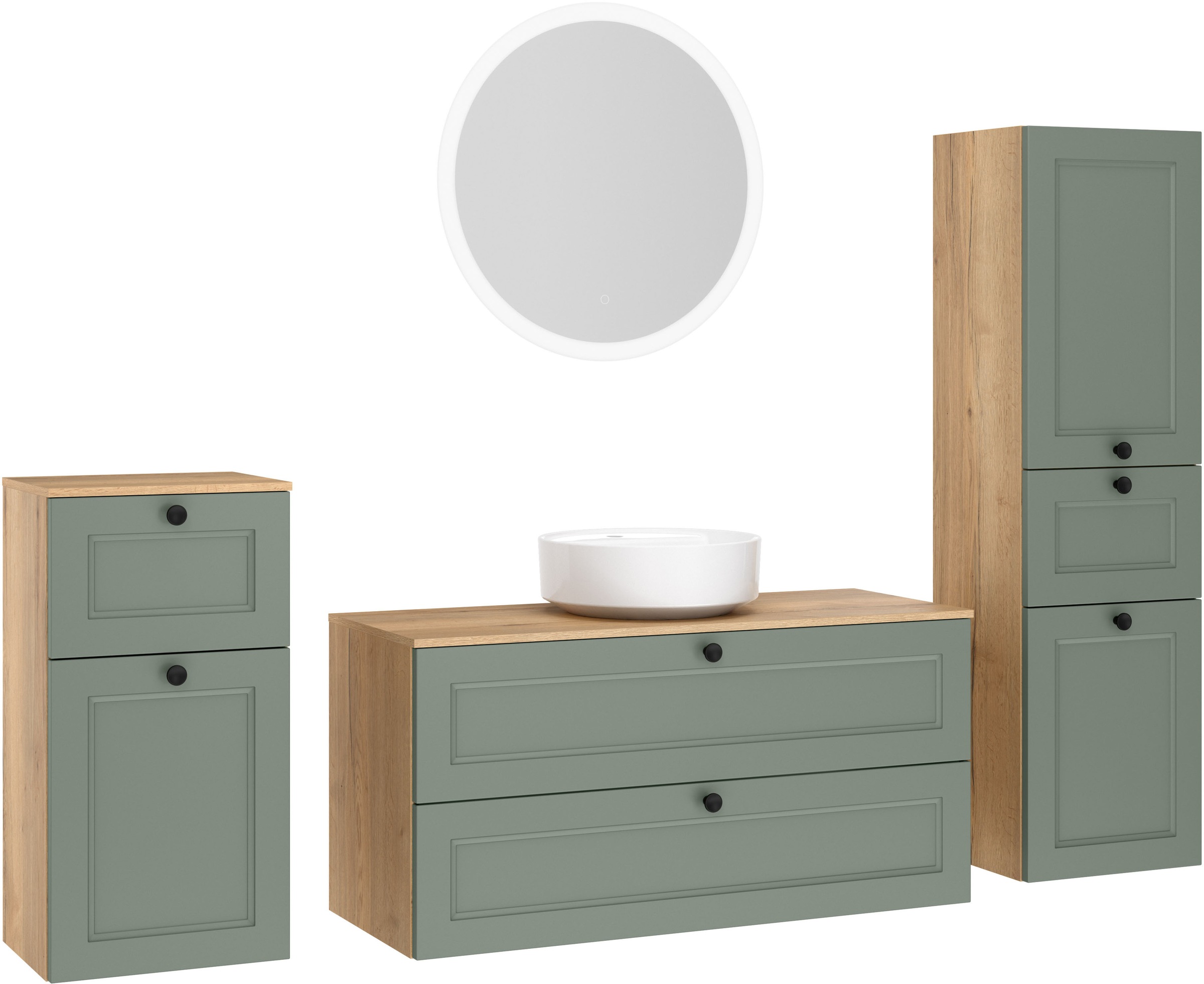 nobilia "Cascada" Set, inkl. Aufsatzwaschbecken und beleuchtetem Spiegel mit Touch-Sensor, 4 Stk. tlg.