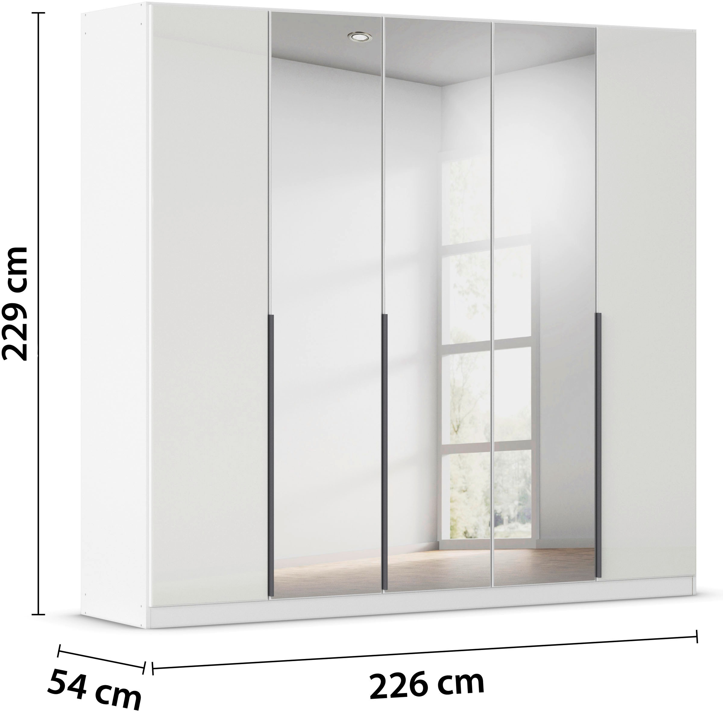 rauch Drehtürenschrank »Kleiderschrank Kleiderschränke Schrank Garderobe AGORDO mit Glasfront«, (in zwei Griff-Farben), durchdachte Innenausstattung, in 6 Breiten und 2 Höhen MADE IN GERMANY