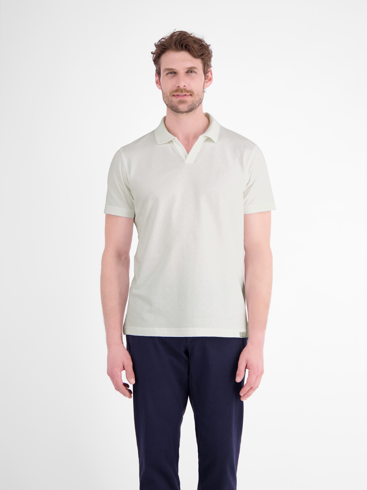 Lerros Poloshirt "Modernes Poloshirt Mit Jaquard-Muster Und Knopflosem Kragen"