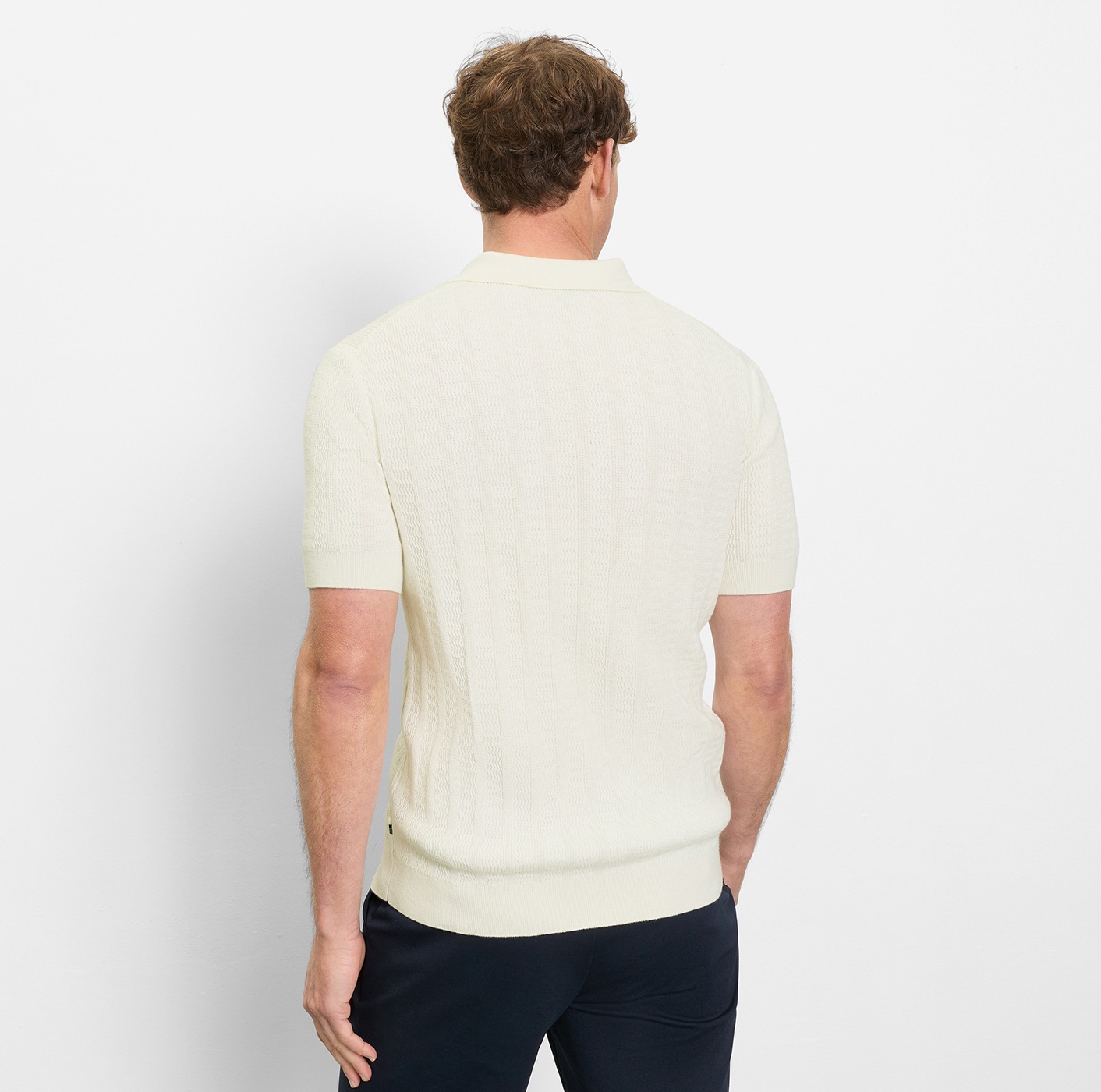 OLYMP Kurzarmshirt mit Flecht-Muster und Polokragen, Strick günstig online kaufen