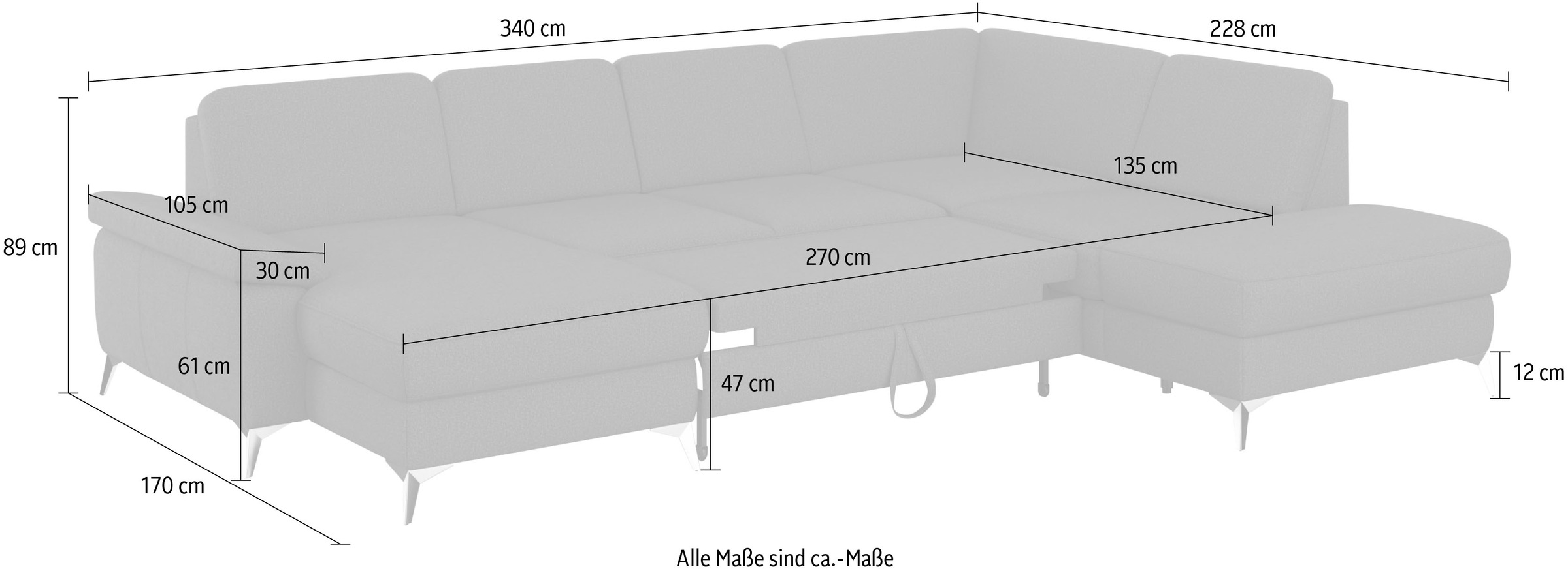 sit&more Wohnlandschaft »Padua U-Form«, inklusive Sitztiefenverstellung, Armteilfunktion und Federkern