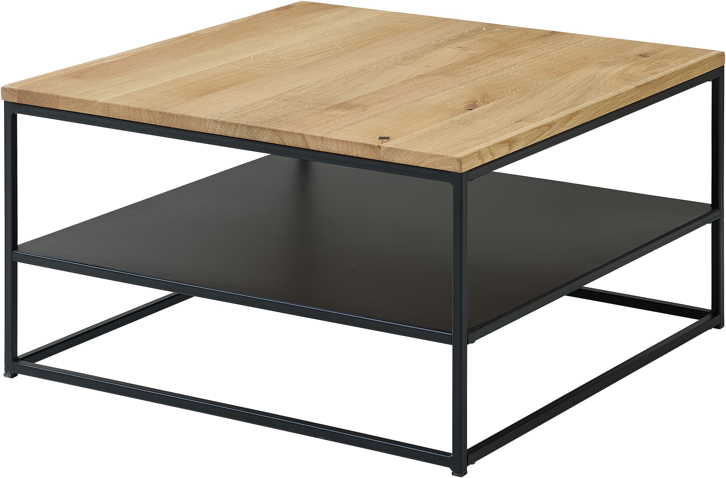 Stolkom Couchtisch »Tilda Wohnzimmertisch Massivholz im Industrial Style BxHxT 75x40x75 cm«, Eiche Massivholz geölt, Metallablage in schwarz