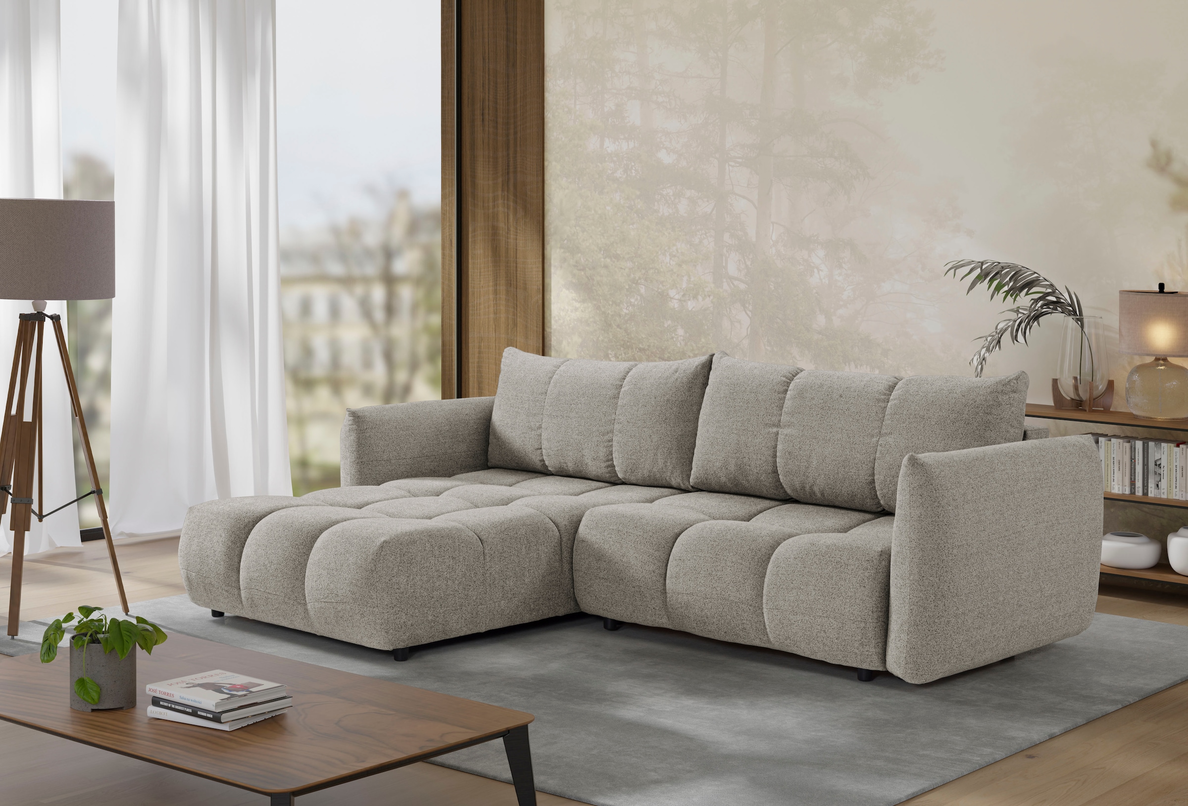 exxpo - sofa fashion Ecksofa "Livonia, B/T: 260/187, modern & praktisch für kleine Räume" Mit Bettfunktion & Bettkasten,hoher Sitzkomfort,inkl. Steppung, L-Form