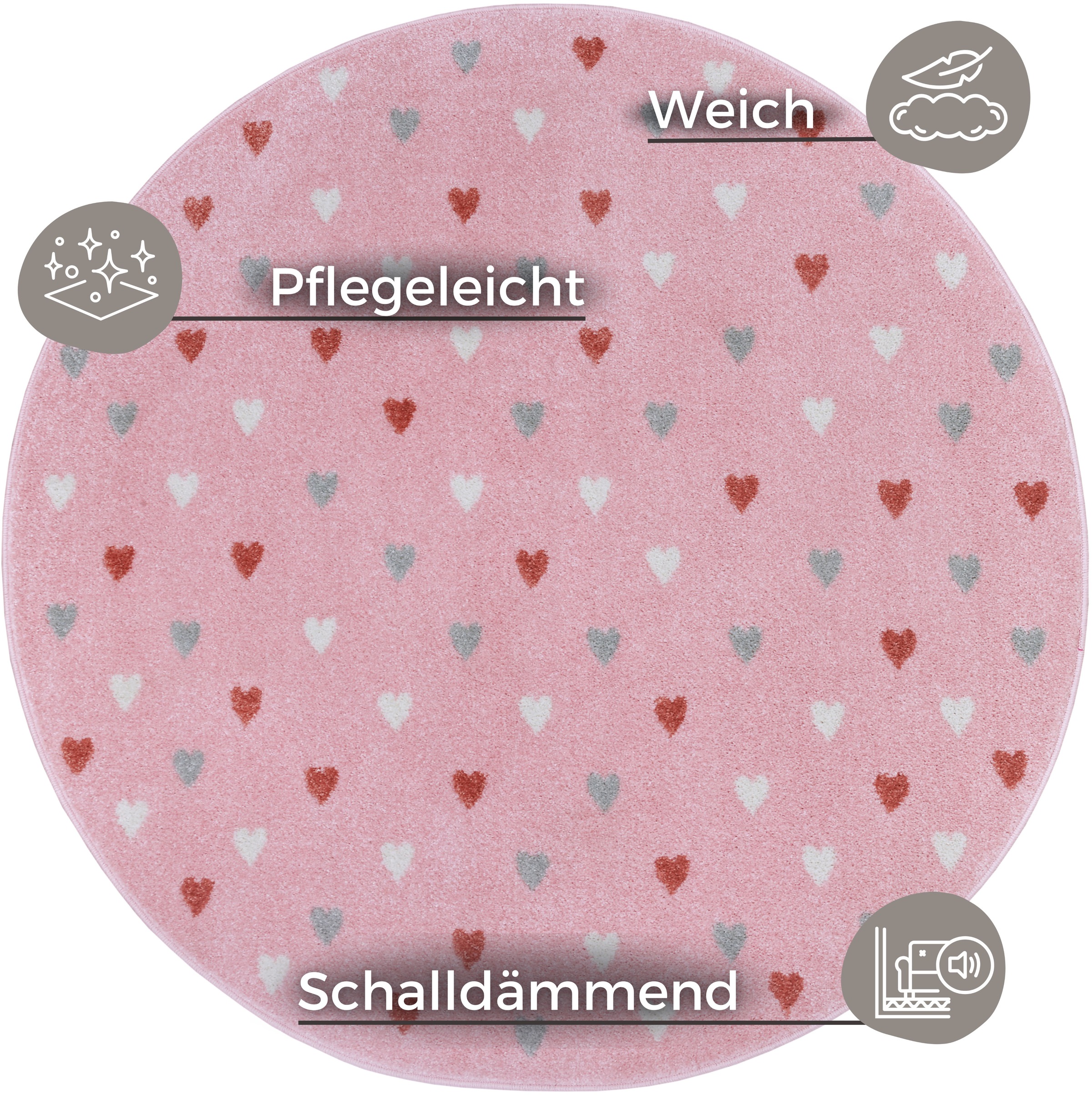 HANSE Home Kinderteppich "Adventures Little Hearts" rund 7 mm Höhe Spieltep günstig online kaufen
