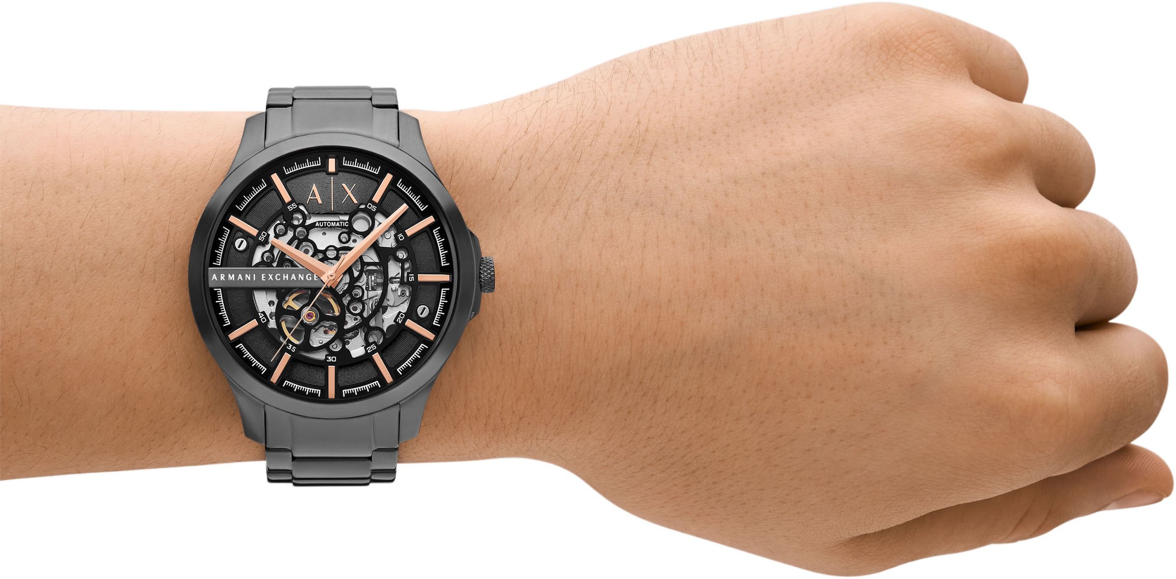 ARMANI EXCHANGE Automatikuhr, Armbanduhr, Herrenuhr, Mechanische Uhr, Edelstahlarmband, analog