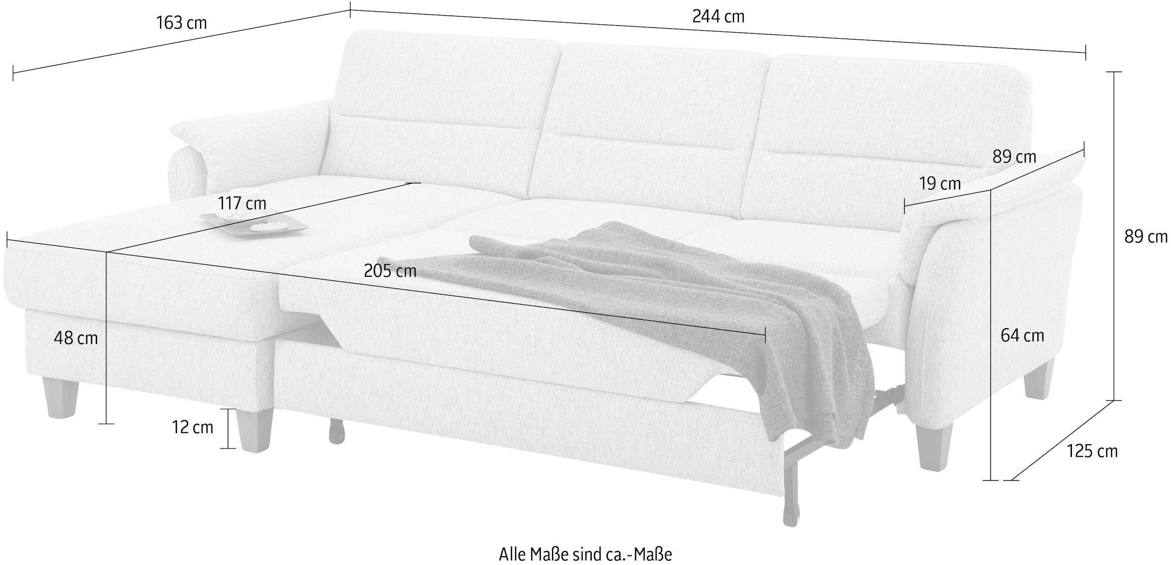 Home affaire Ecksofa »Palmera L-Form«, Federkern, wahlweise mit Bettfunktion und mit/ohne Bettkasten