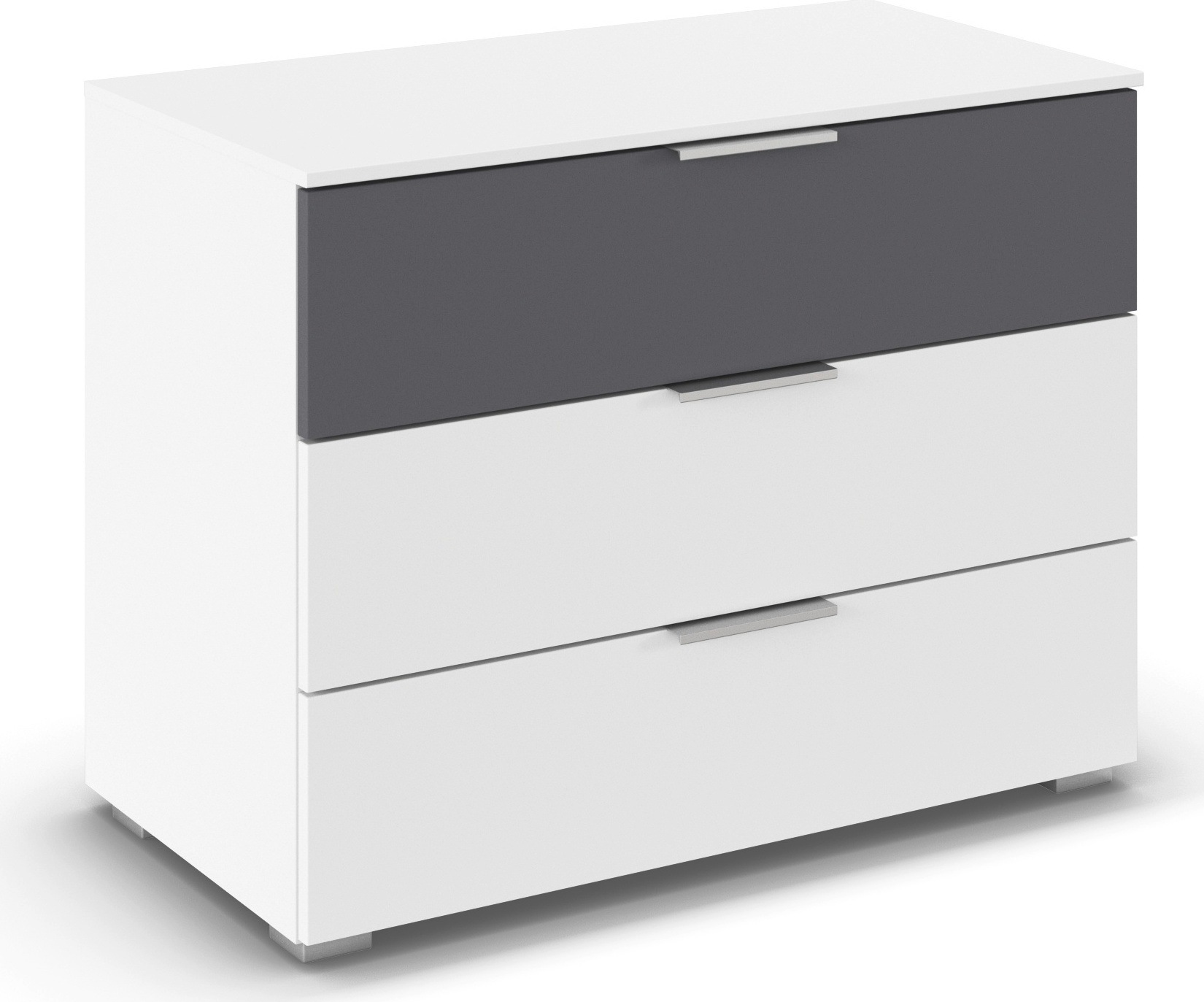 OTTO home Schubkastenkommode »Kommode Sideboard Schubladenkommode Schlafzimmerkommode ASTANA« Breite 80 cm / Höhe 61 cm,  mit 3 geräumigen Schubladen, Kantengriff in Alufarben MADE IN GERMANY