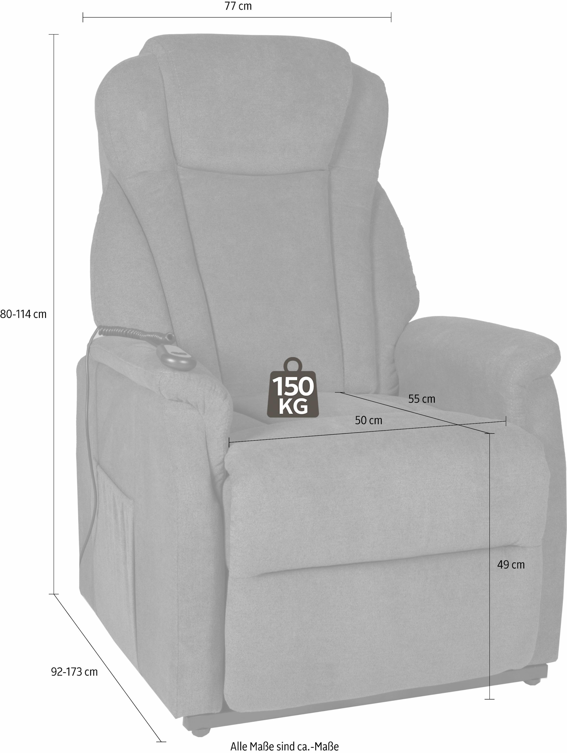 Duo Collection TV-Sessel »Toronto XXL mit elektrischer Aufstehhilfe und Relaxfunktion«, bis 150kg belastbar, Taschenfederkern, Stahlwellenunterfederung