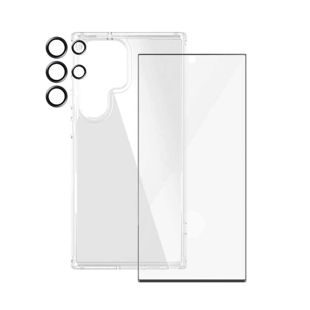 PanzerGlass Displayschutzglas »3-in-1 Bundle Set Screen Protector, Case und Camera Lens Protector«, für Samsung Galaxy S24 Ultra, Displayschutzfolie, Backcover, Lens Cover, Rundumschutz