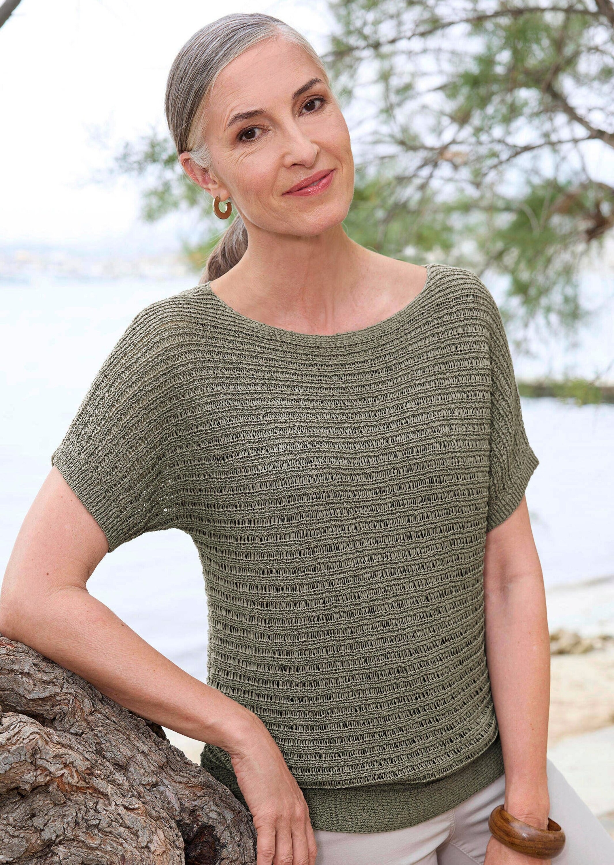 Thumbnail - GOLDNER Rundhalspullover "Kurzgröße Kurzarm-Pullover mit Rippen" Rippenbündchen