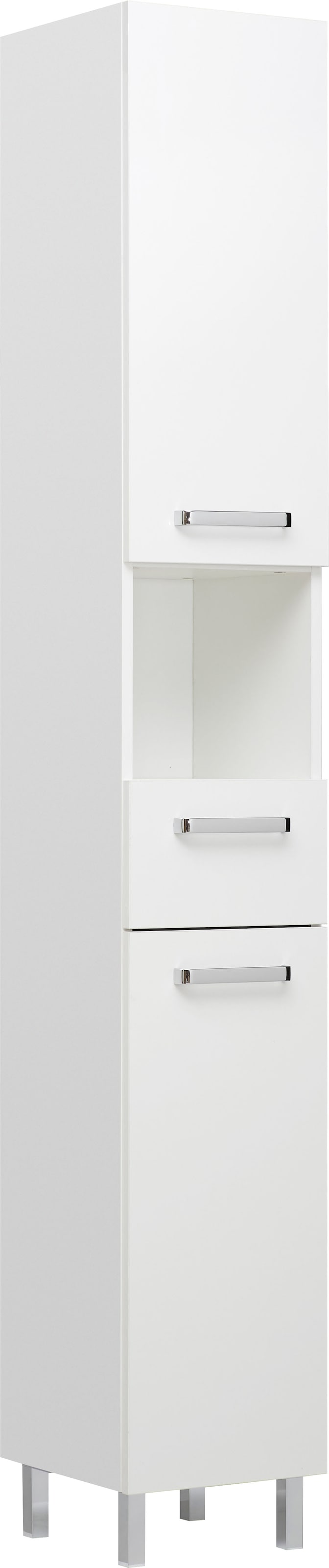 Saphir Badmöbel-Set »Quickset 3-teilig, Waschbeckenunterschrank mit LED-Spiegelschrank«, (3 St.), Waschplatz mit Hochschrank, 7 Türen, 1 Schublade, inkl. Türdämpfer