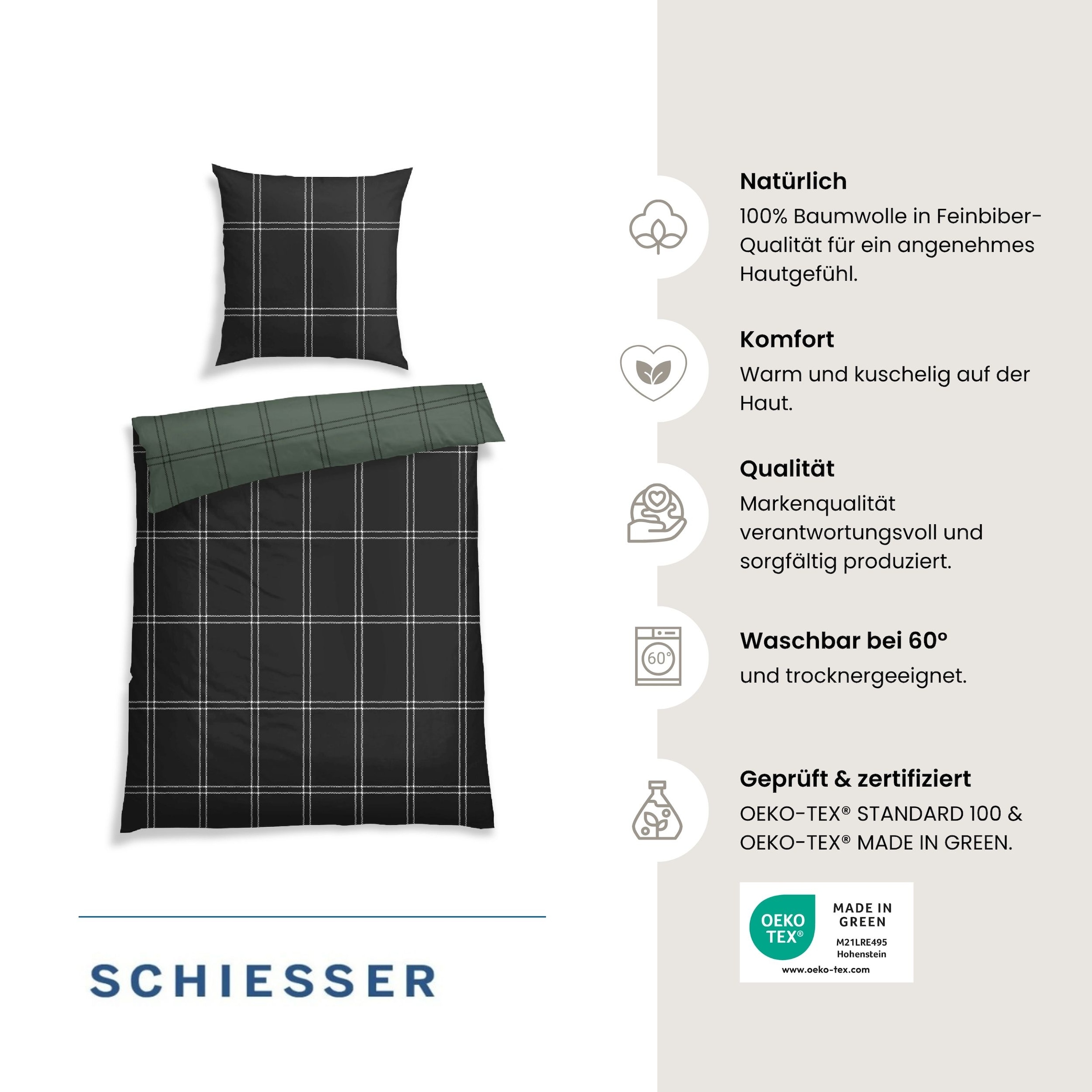 Schiesser Wendebettwäsche »Ellis aus weicher Baumwolle in klassischem Karo« 2 Stk. OEKO-TEX® MADE IN GREEN