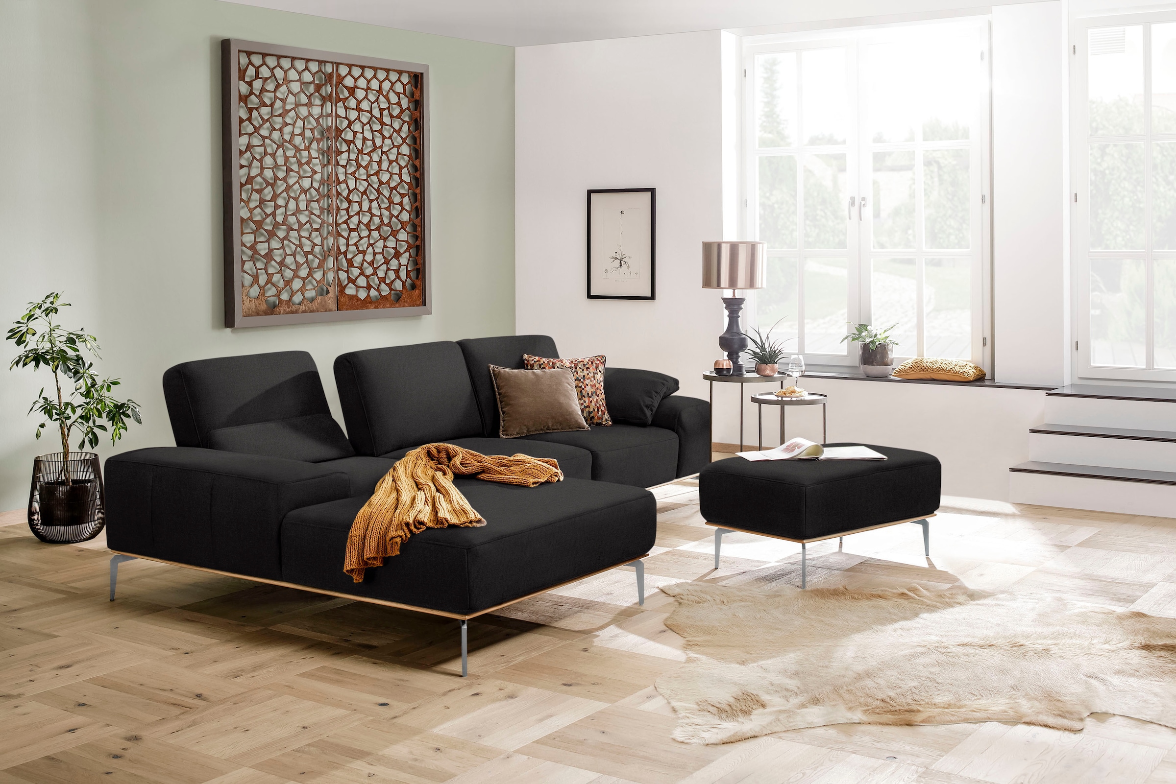 W.SCHILLIG Polsterhocker »run«, mit elegantem Holzsockel, Füße in Chrom glänzend, Breite 75 cm