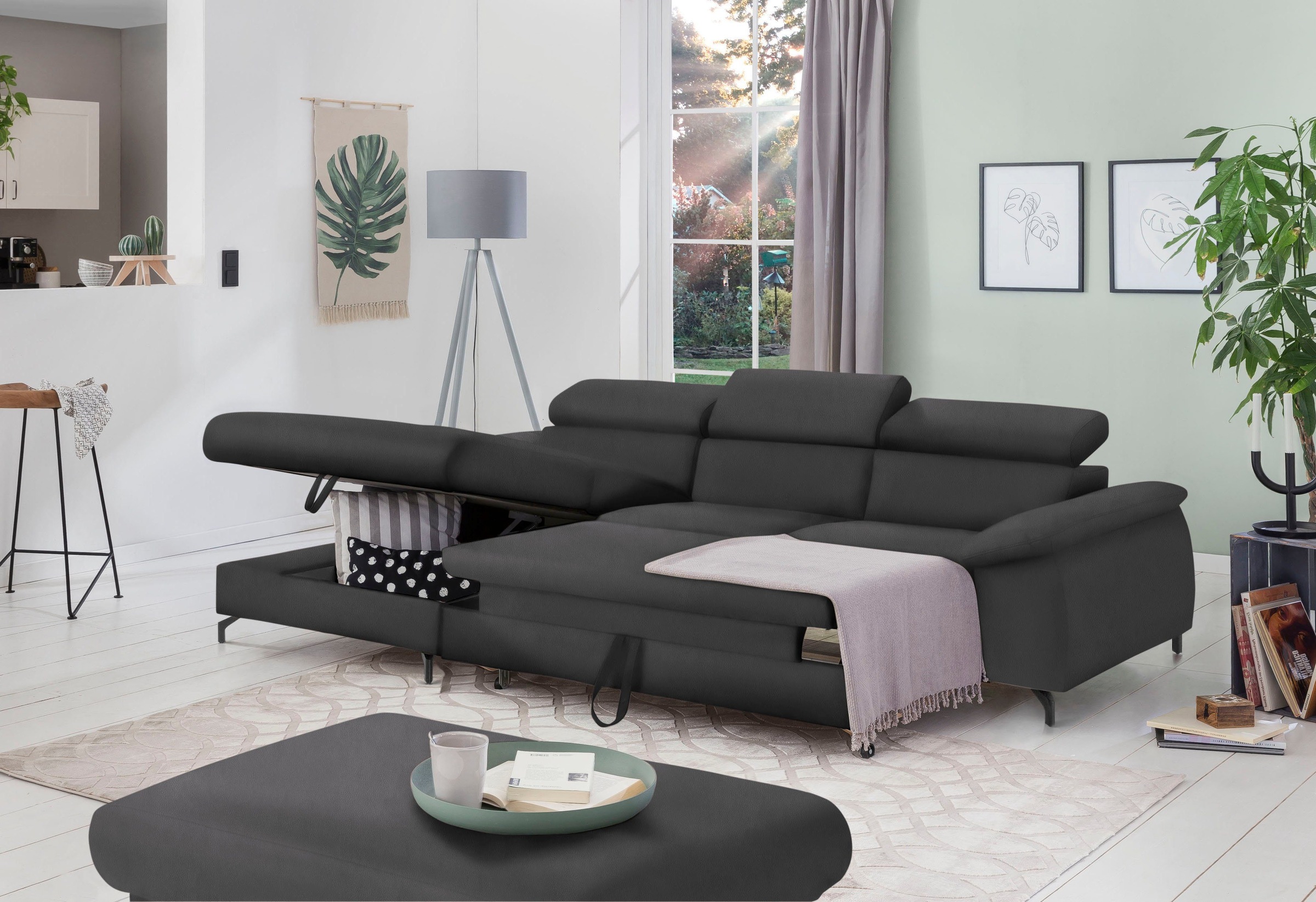 COTTA Polstergarnitur »Komaris«, (Set), Set: bestehend aus Ecksofa und Hocker, frei im Raum stellbar