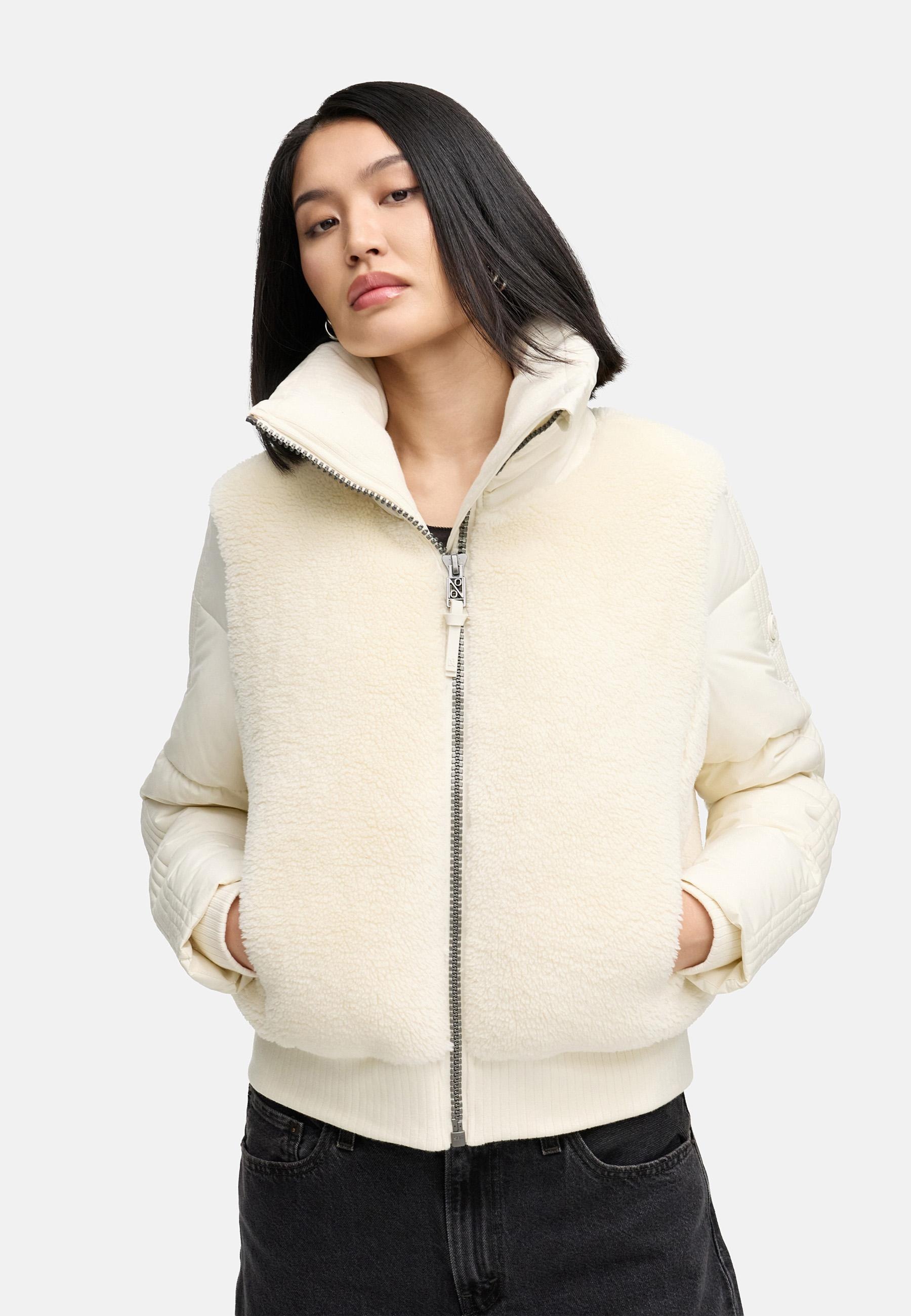 Navahoo Plüschjacke »Teddyzone 14«, ohne Kapuze, Teddy-Fleece Jacke mit hohem Kragen