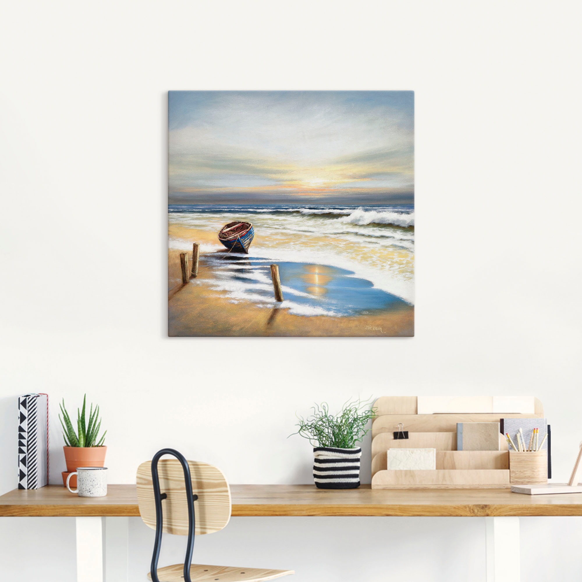 Artland Wandbild »Boot an der Küste«, Strand, (1 St.), als Leinwandbild, Wandaufkleber in verschied. Größen