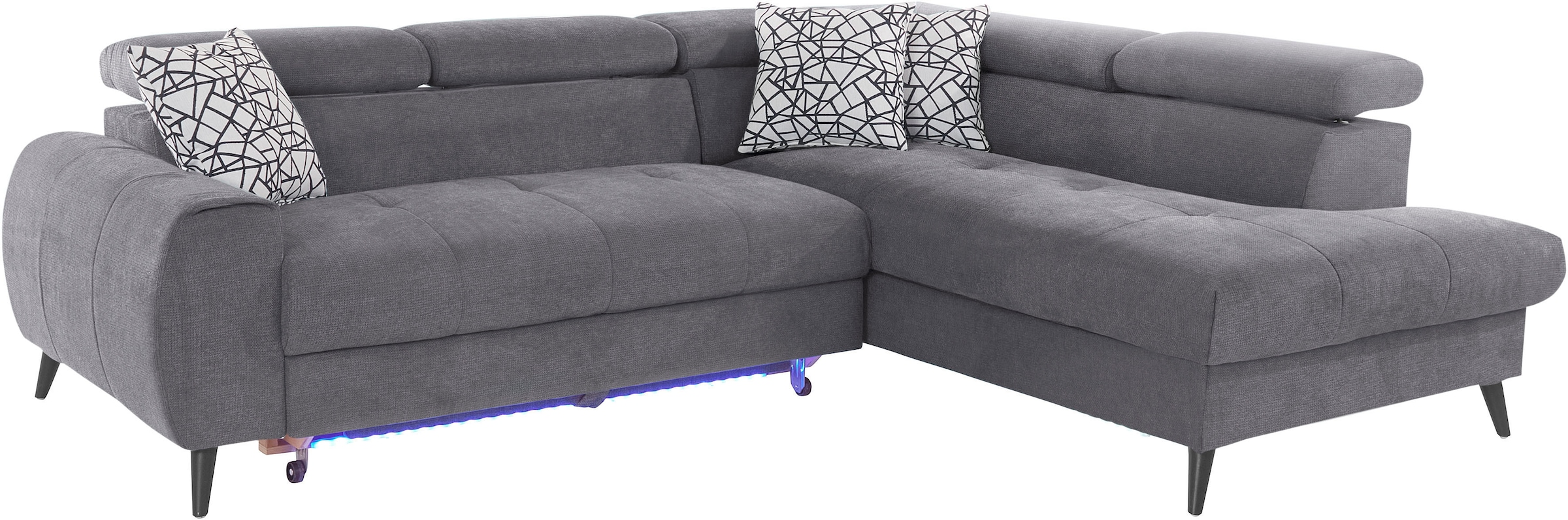 COTTA Ecksofa »Mia L-Form mit 3 Zierkissen«, wahlweise mit Bettfunktion, Bettkasten, Beleuchtung & Wireless-Charger