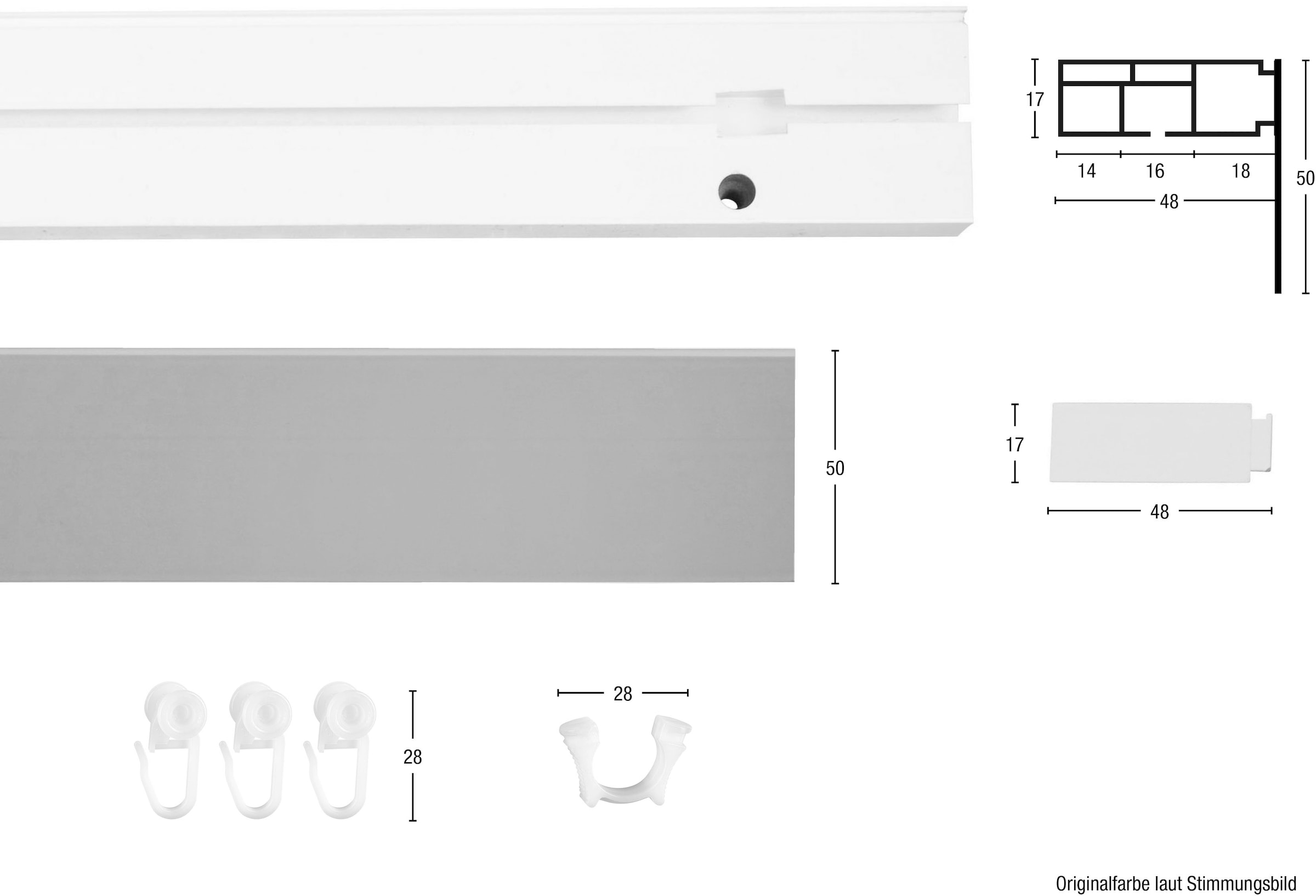 GARESA Gardinenschiene »Kunststoffschiene mit Blende«, | BAUR 3 einfache verlängerbar, Rechnung Wunschmaßlänge, schlicht Deckenmontage, läufig-läufig, auf Montage