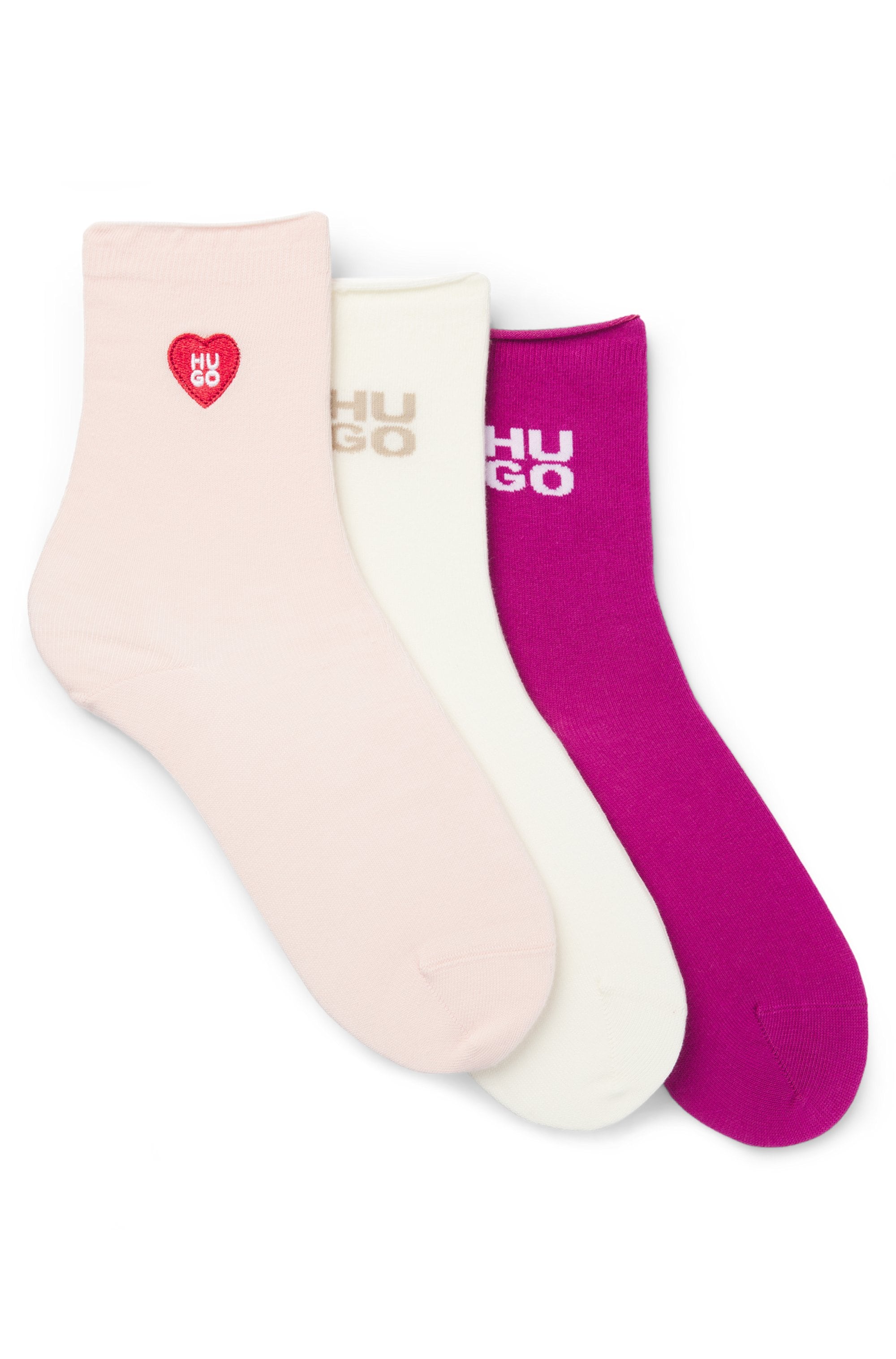 HUGO Underwear Kurzsocken "3P SH HEART CC W" mit Logo-Details, Verstärkung: Zehen- und Fersenpartie