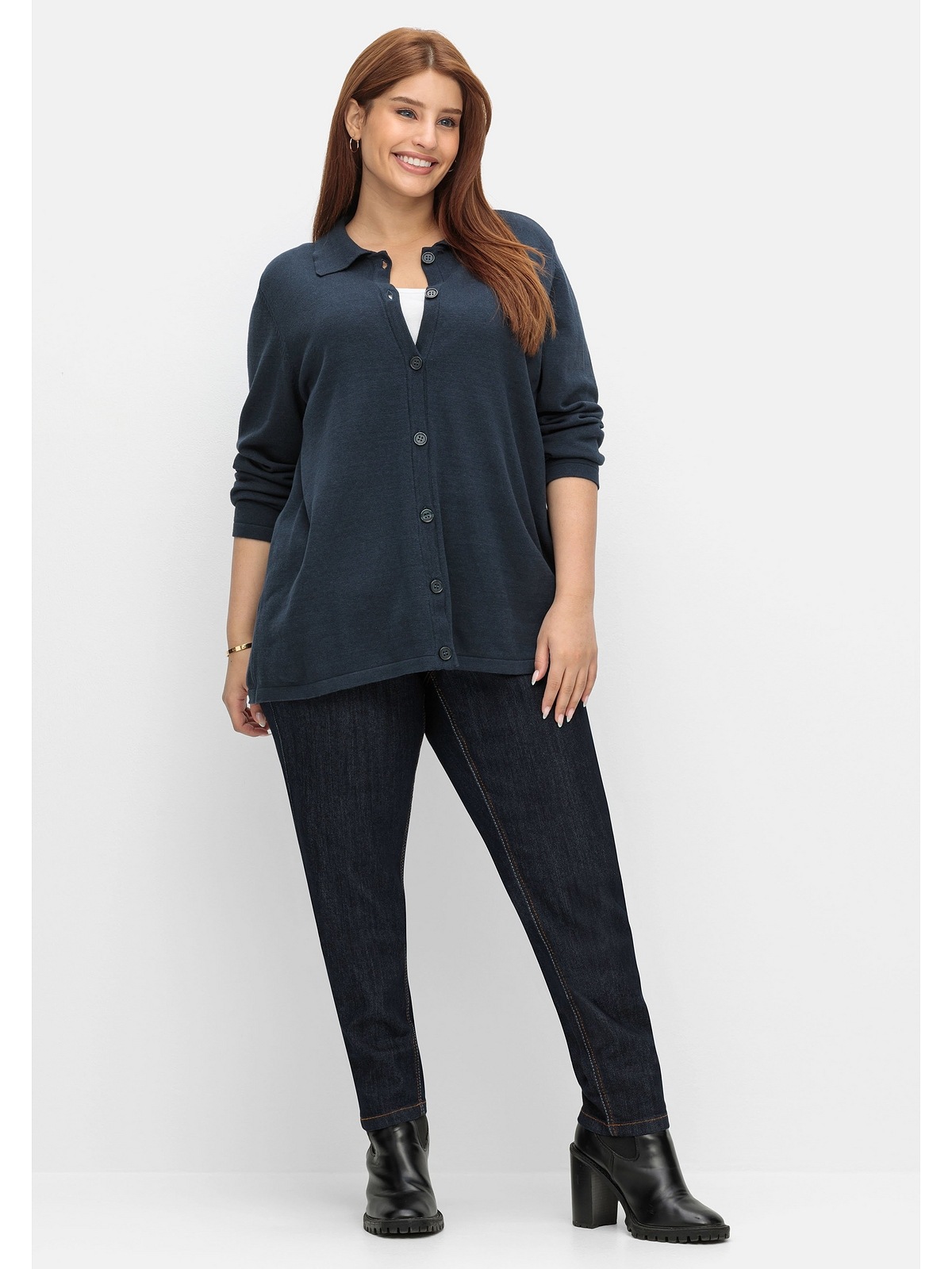Sheego Strickjacke »Große Größen«, in Petite Passform, mit Polokragen