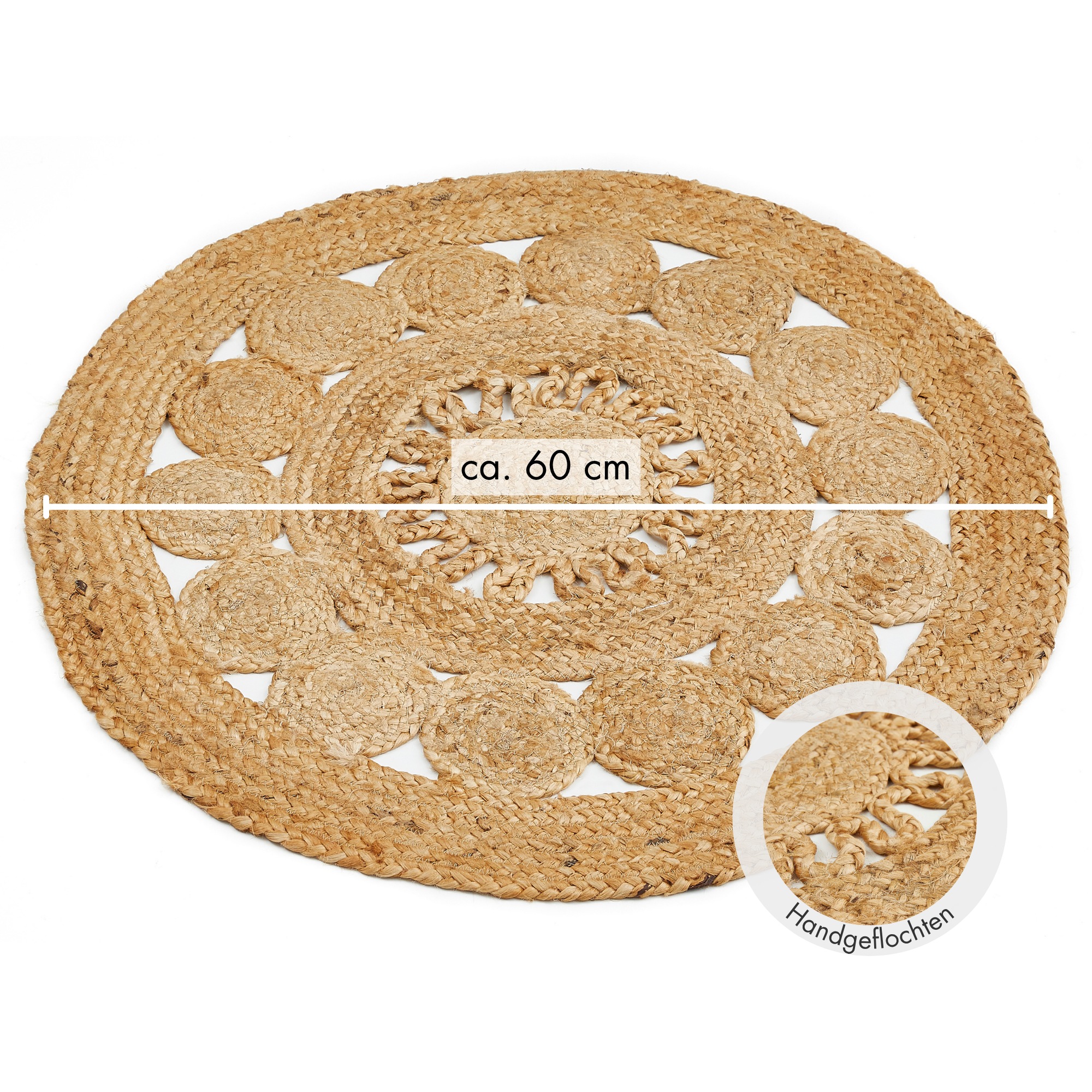 LUXOR living Teppich »Balo« rund 6 mm Höhe Juteteppich, reine Naturfaser, handgeflochten, Flecht Design