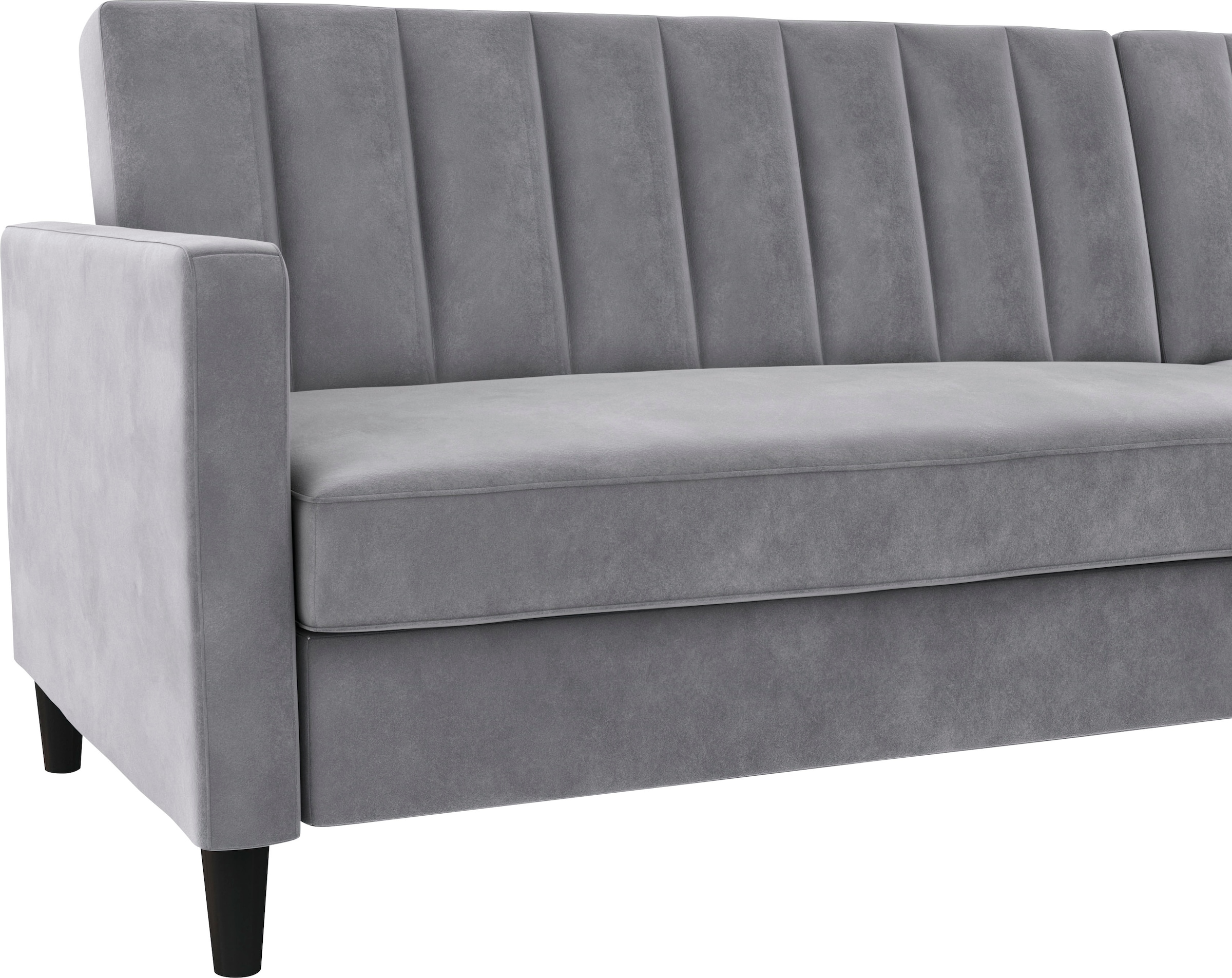 Dorel Home Ecksofa mit Schlafffunktion, Recamiere mit Stauraum beidseitig montierbar, Rückenlehne 2-teilig und 3-fach verstellbar