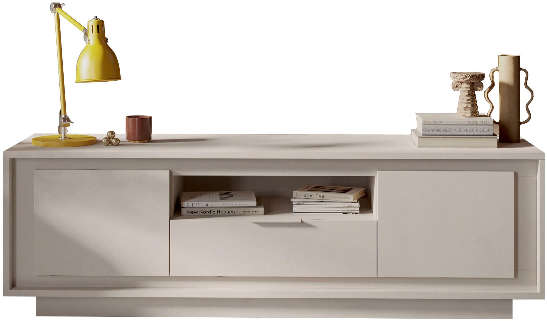 Home affaire Lowboard "Sky, B/T 180/50 cm, TV-Schrank/Medienboard, 2 Türen, 1 Schubkasten" Softclosing, Korpus & Front 22 mm stark, Rahmen-Optik, Metallgriff