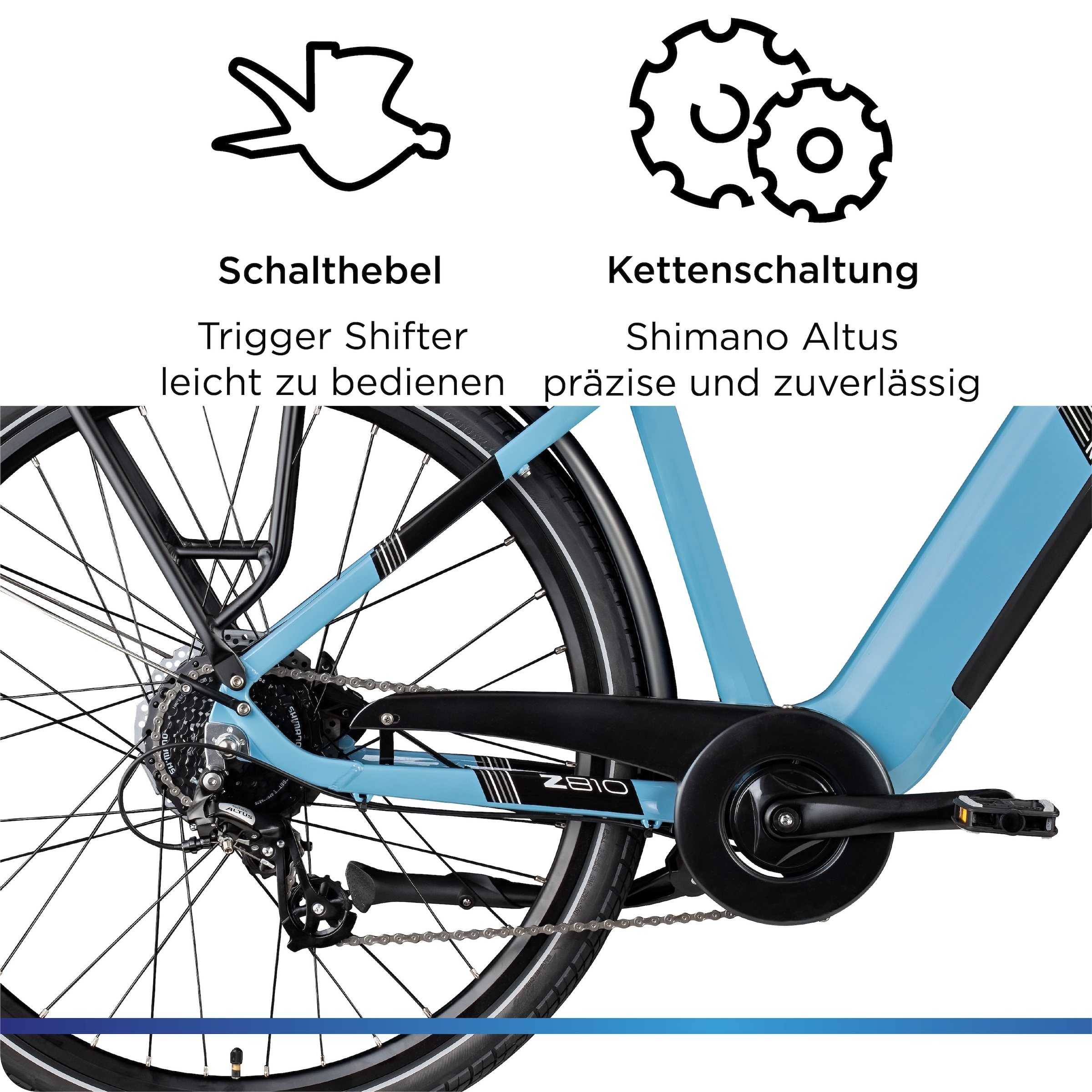 Zündapp »Z810« 8 Gang Shimano Altus RD-M310 Schaltwerk Kettenschaltung Heckmotor 250 W Pedelec, Elektrofahrrad für Damen und Herren