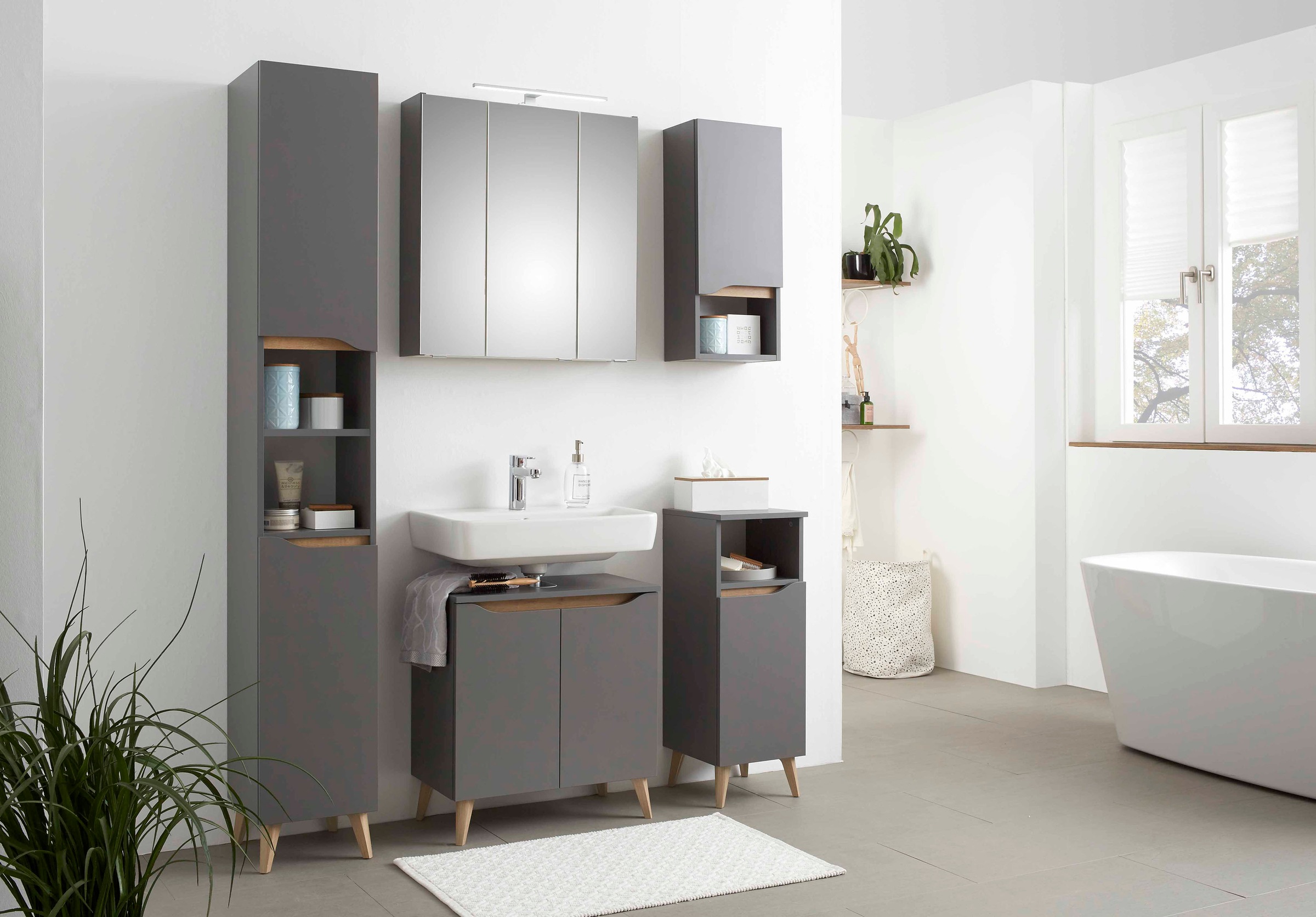 Saphir Waschbeckenunterschrank »Quickset Unterbeckenschrank, 60 cm breit, 2 Türen«, Waschbeckenschrank mit Siphonausschnitt, ohne Waschbecken, grifflos