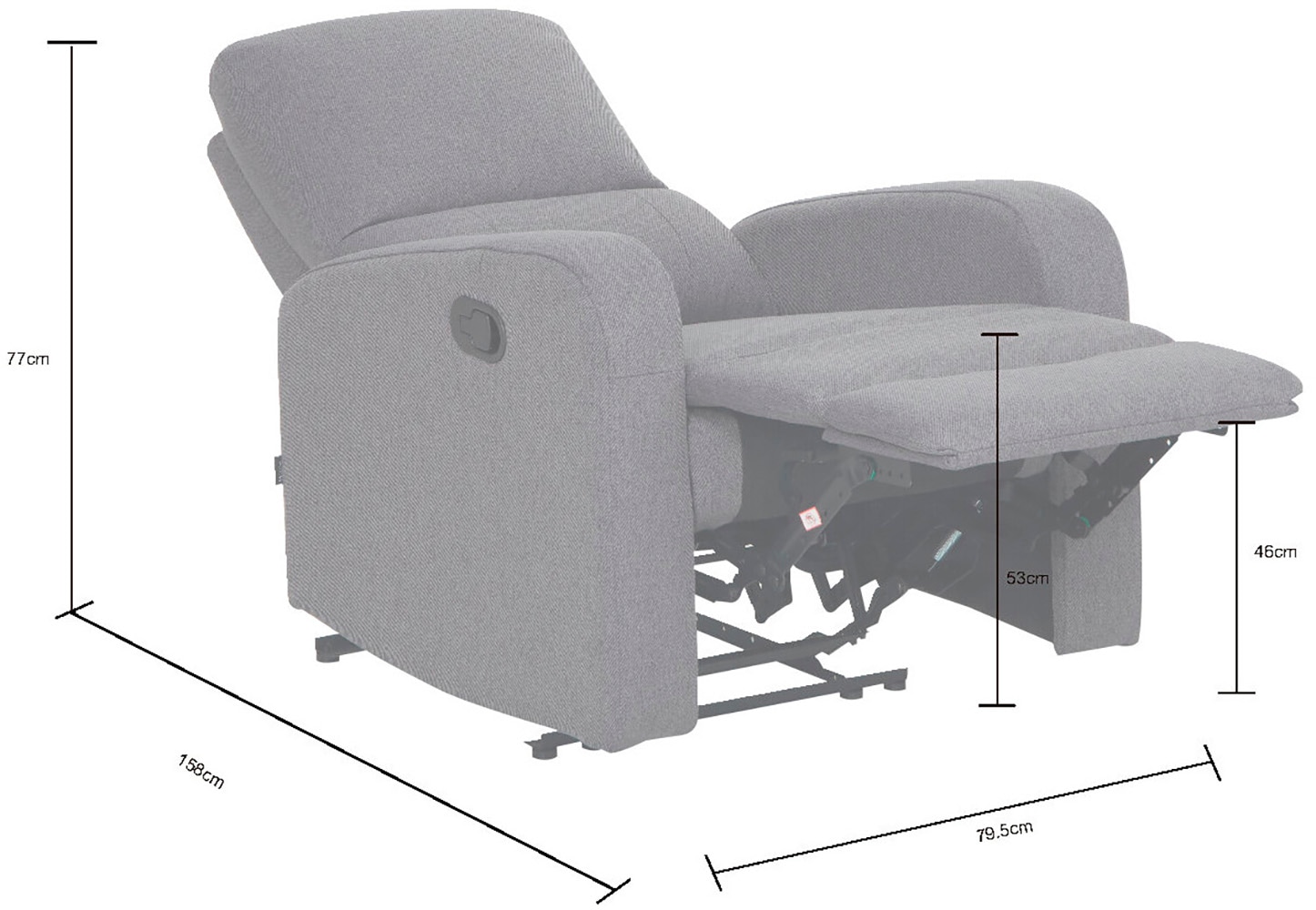 Home affaire Relaxsessel »TOURNAY, TV-Sessel mit Recliner - und Liegefunktion, Webstoff,«, Ruhesessel mit Beinablage, Liegefläche ideal verstellbar 105°-135°
