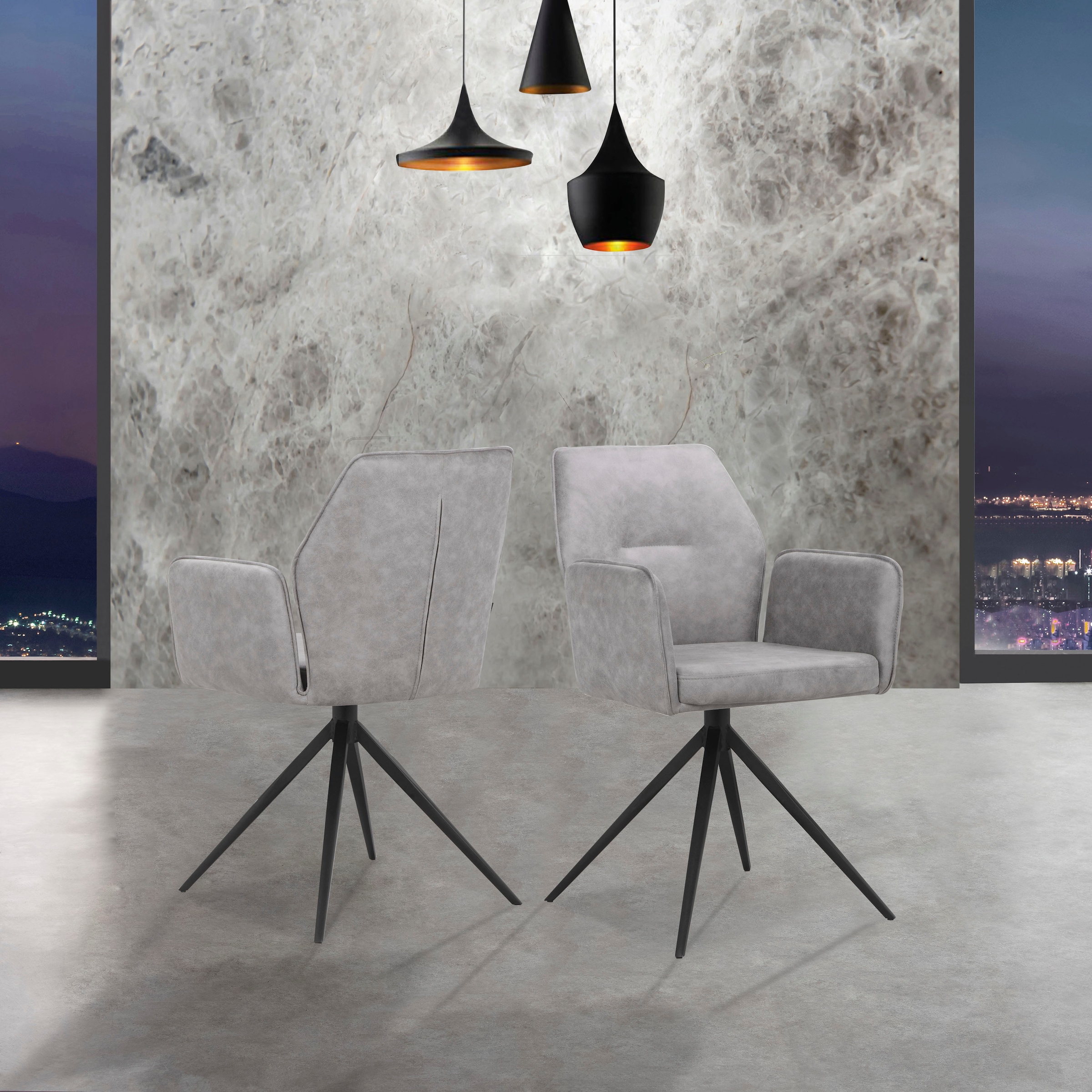 Places of Style Esszimmerstuhl »Ozias«, 2 St., Microfaser, Sitz und Rücken gepolstert, Gestell aus Metall schwarz, Sitzhöhe 50 cm