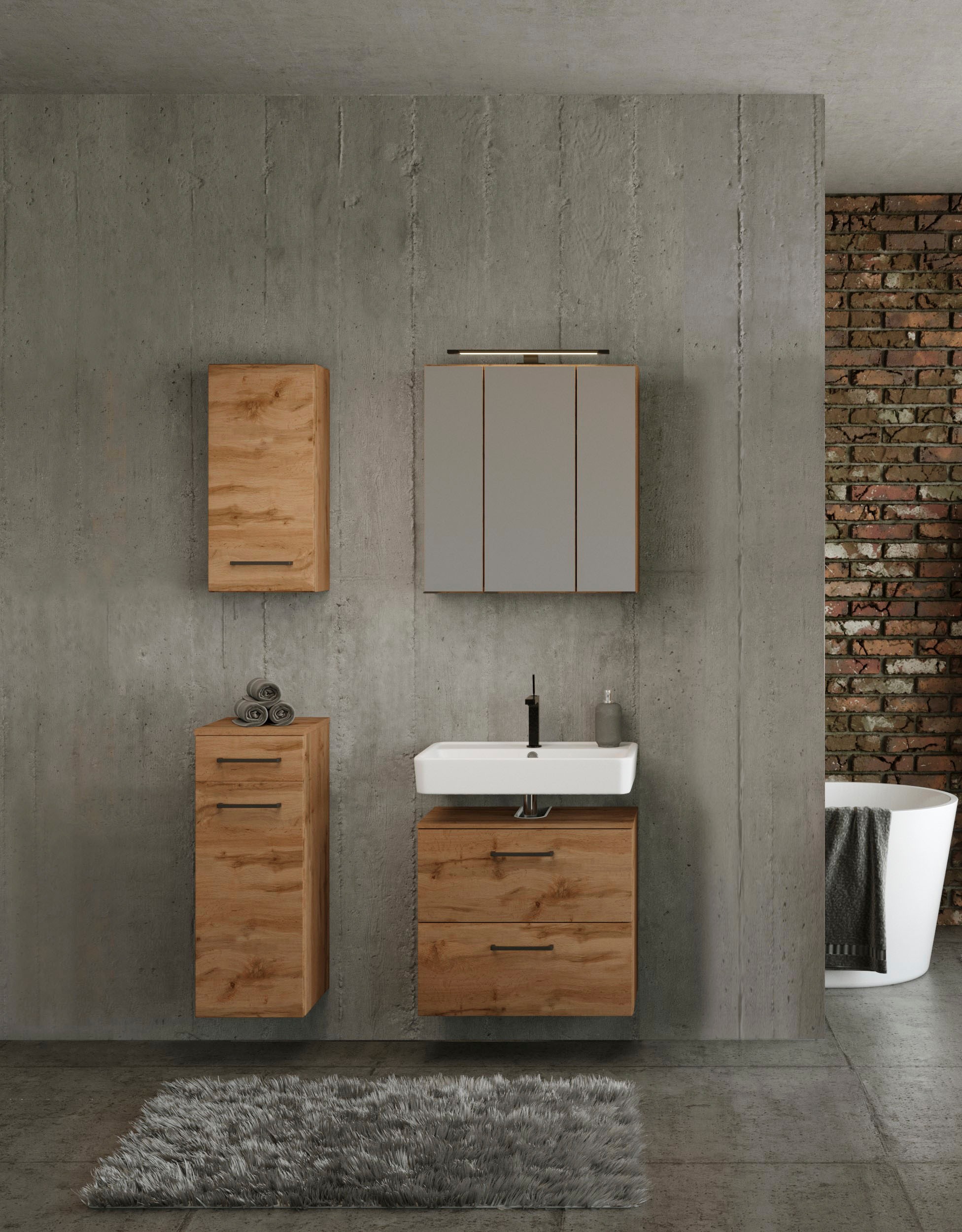 welltime Badmöbel-Set »Chicago«, (4 St., Spiegelschrank, Unterbeckenschrank, Hängeschrank, Unterschrank)