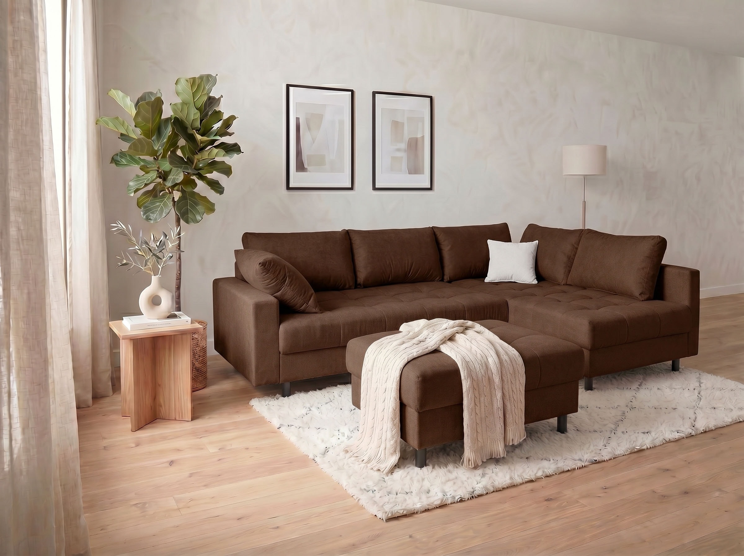 COLLECTION AB "Toni XL L-Form 274 cm Set inkl. Hocker" Set: Sofa & Hocker, 2 Zierkissen, Bonell-Federkern