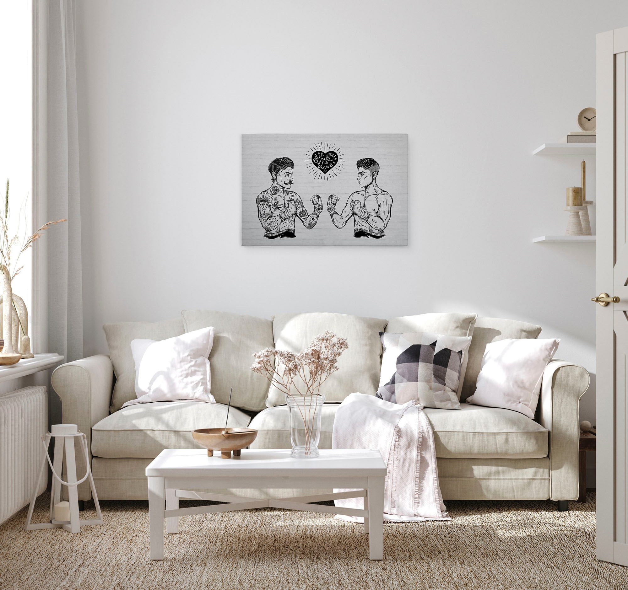 A.S. Création Leinwandbild »iconic«, Kunst-Modern-Kinder, (1 St.), Schwarz-Weiß Zeichnung Rockabilly Keilrahmen Leinwand-Bild Wohnzimmer