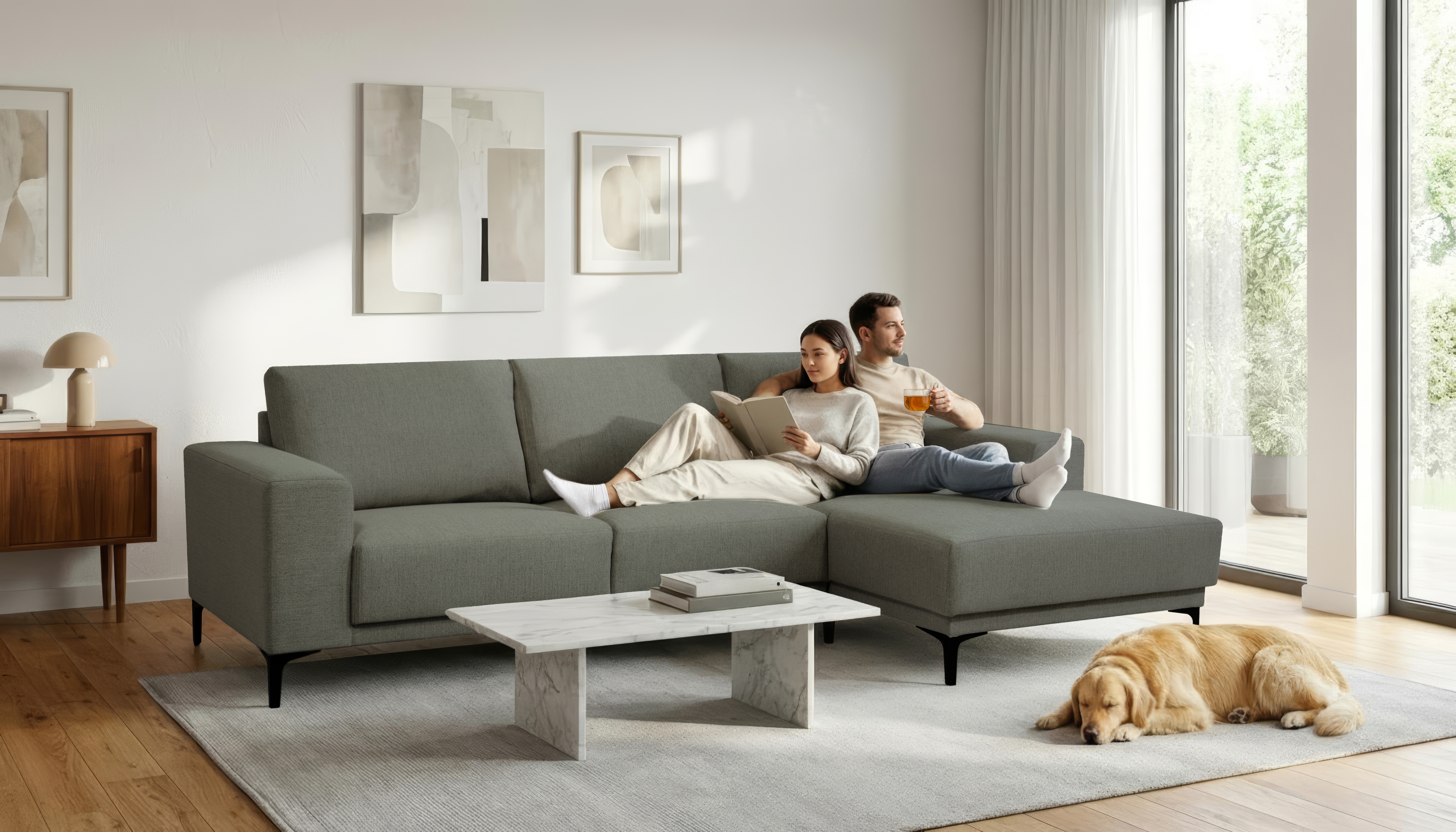 OTTO home Ecksofa "Xander, L-Form" Breite 280 cm, Soft-Touch Chenille, schwarze Metallfüße