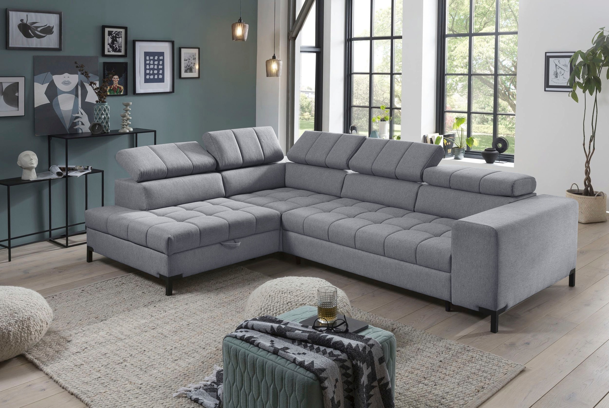 exxpo - sofa fashion Ecksofa »Bocco, hochwertige Verarbeitung, toller Sitzkomfort, bequem, L-Form«, wahlweise mit Bettfunktion u. Bettkasten, inkl. Kopfteilverstellung