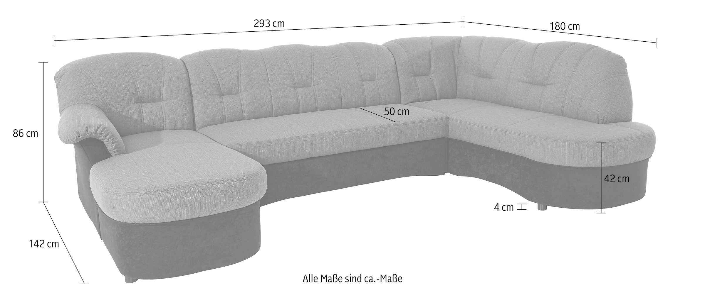 DOMO collection Wohnlandschaft »Flores auch in Leder-Bezug, B/T/H: 293/180/86 cm, U-Form«, wahlweise mit Bettfunktion, wahlweise mit Federkern, Schlafsofa