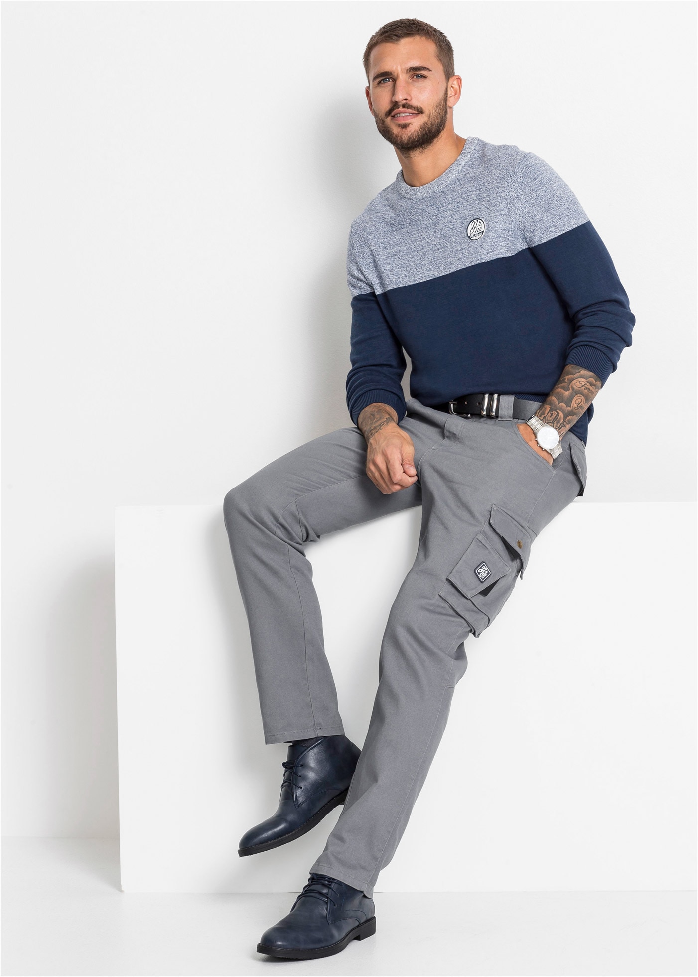 bonprix Strickpullover »Feinstrickpullover im Colourblocking mit Baumwolle« Feinstrickpullover im Colourblocking mit Baumwolle