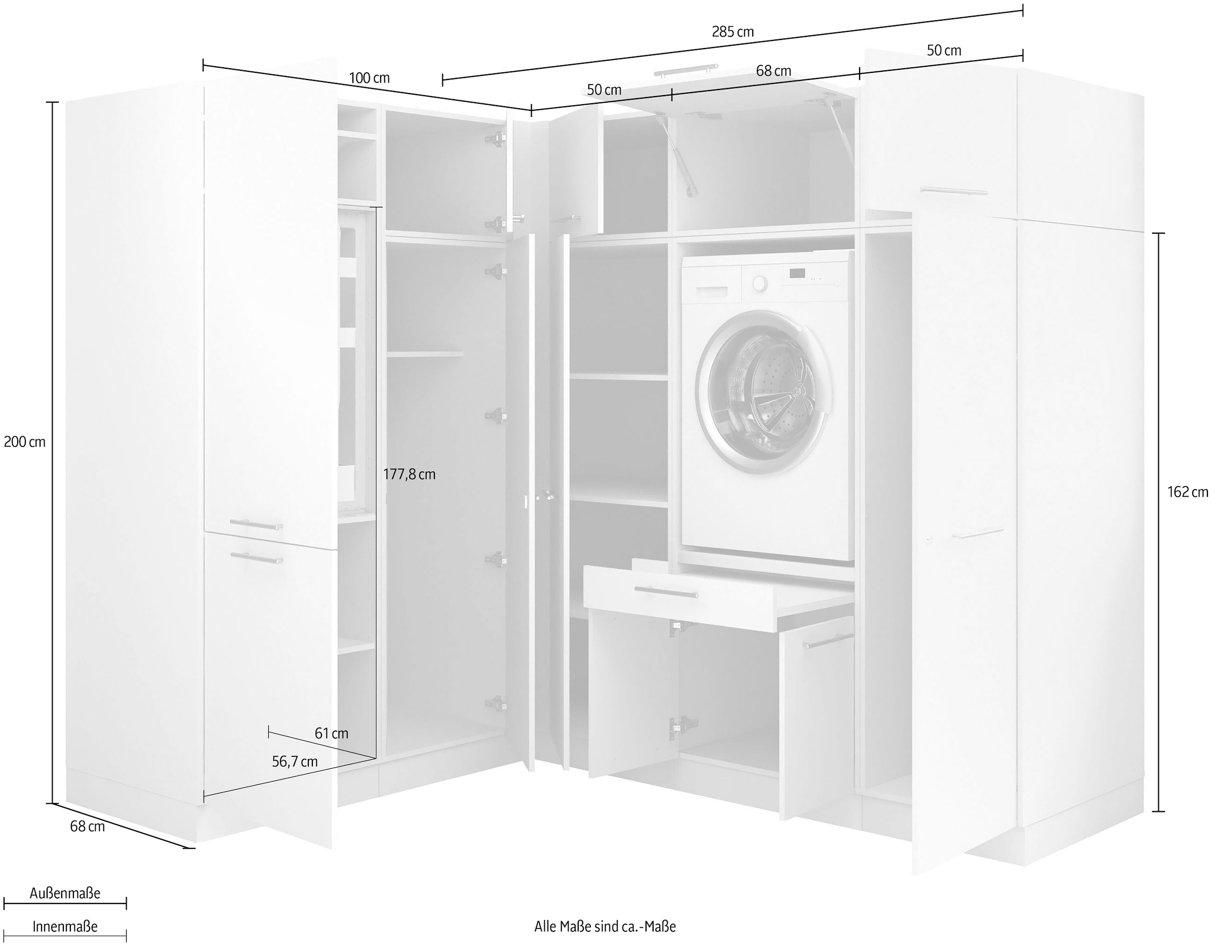 Laundreezy Mehrzweckschrank-Set »Laundreezy, 9-tlg. Mehrzweckschrank-Set B/H/T 218/200/68 cm« 9 Stk. tlg.