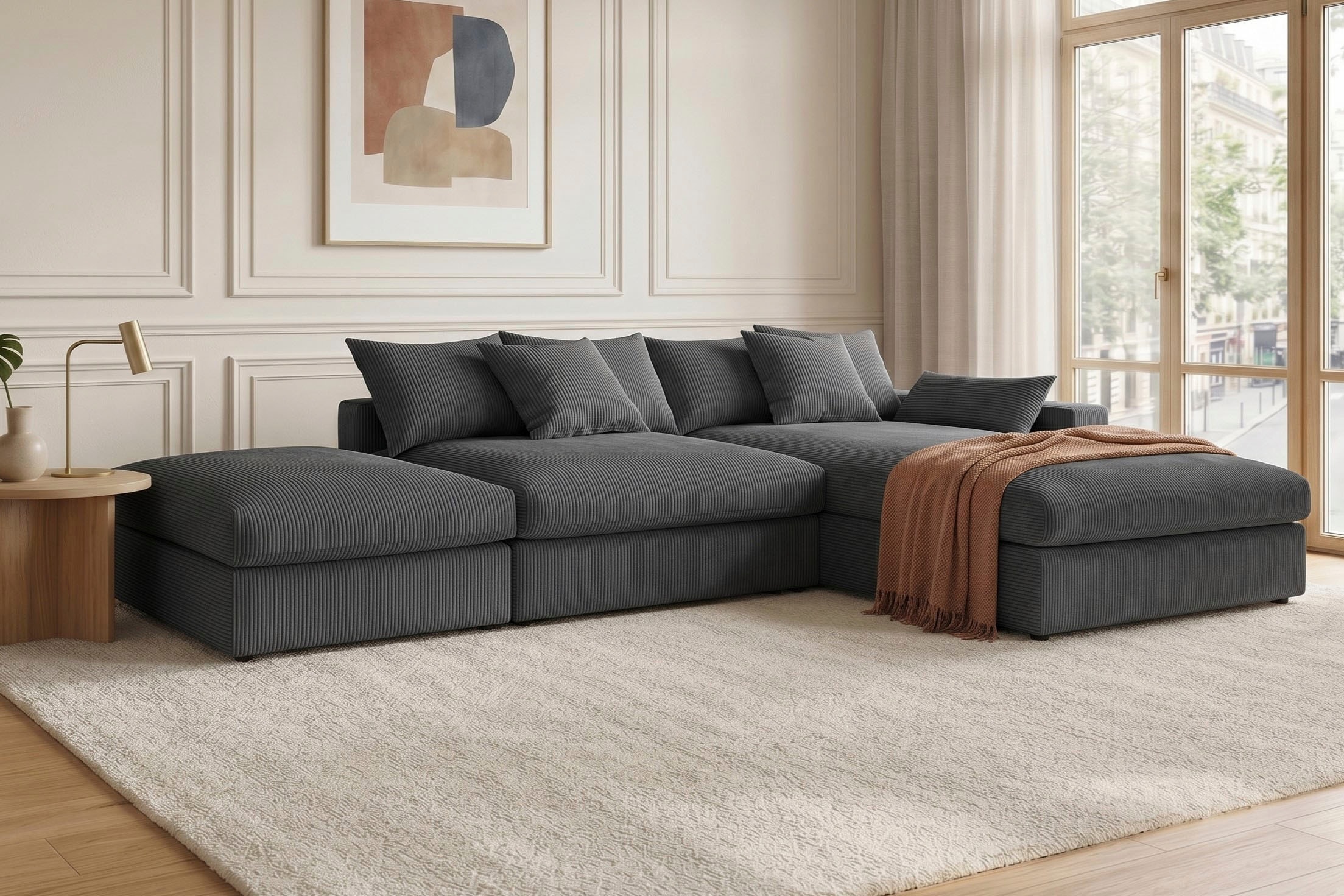 OTTO home Ecksofa "Cosy Lounge L-Form, Breite 333 cm" Mega-Sofa mit Cordstoff bezogen, mit Federkern & 4 Zierkissen