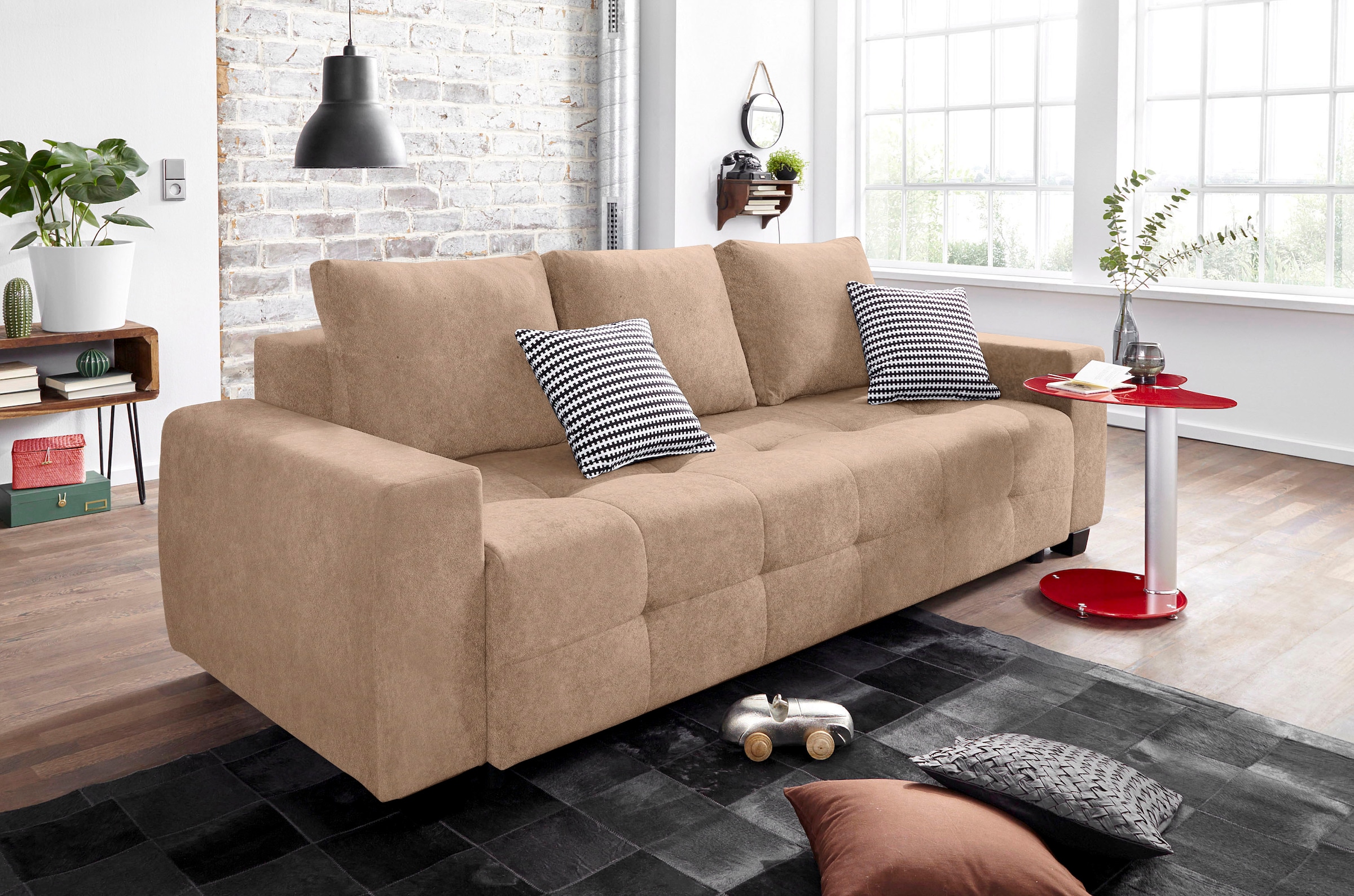 OTTO home Schlafsofa "Bella B: 241 cm, Liegefl. 142x194 cm mit Bettkasten & Zierkissen" Schlafcouch mit Gästebett, 2 Zierkissen inklusive, frei stellbar